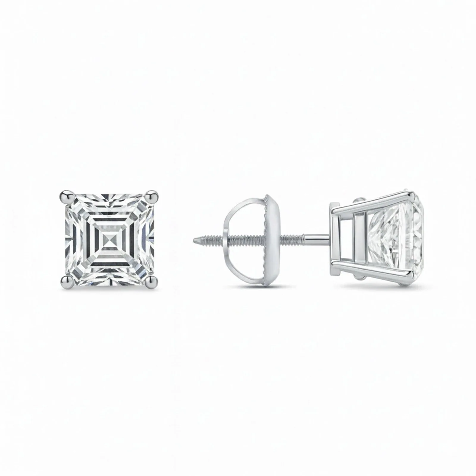 IGI F/VS 3 Ct Asscher Lab Created Grown Diamond Earrings 14K White Gold Screw