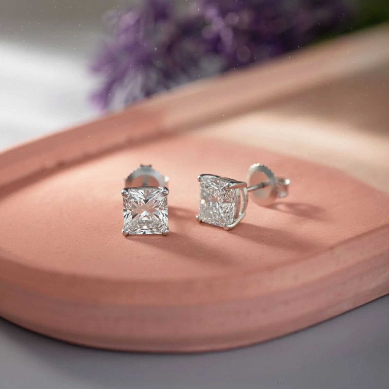IGI F/VS 1 Ct Asscher Lab Created Grown Diamond Earrings 14K White Gold Screw - view 6