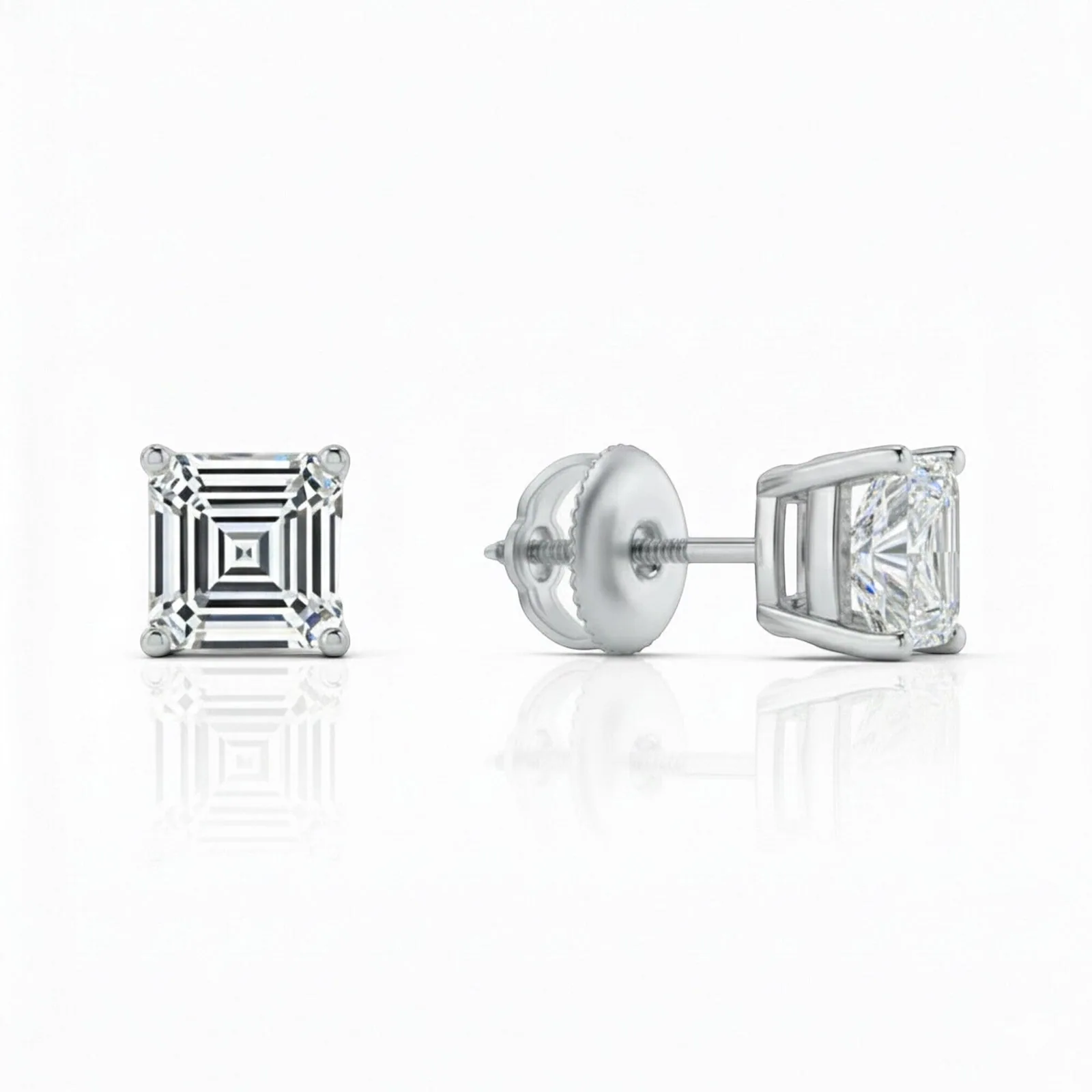 IGI F/VS 3 Ct Asscher Lab Created Grown Diamond Earrings 950 Platinum Screw