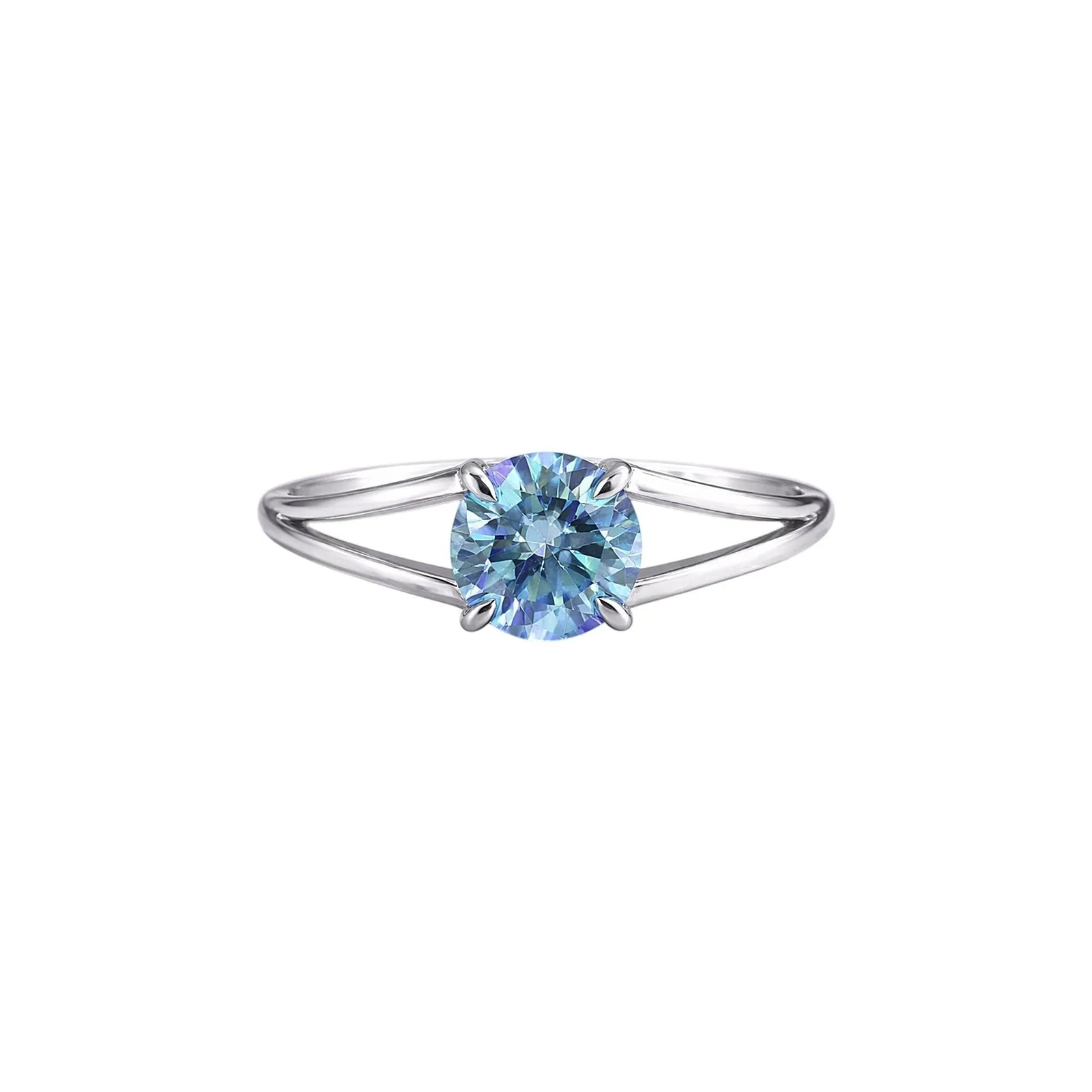2.50 Ct Round Cut Blue Moissanite Ring — VS1 Clarity, 18k Gold Vermeil