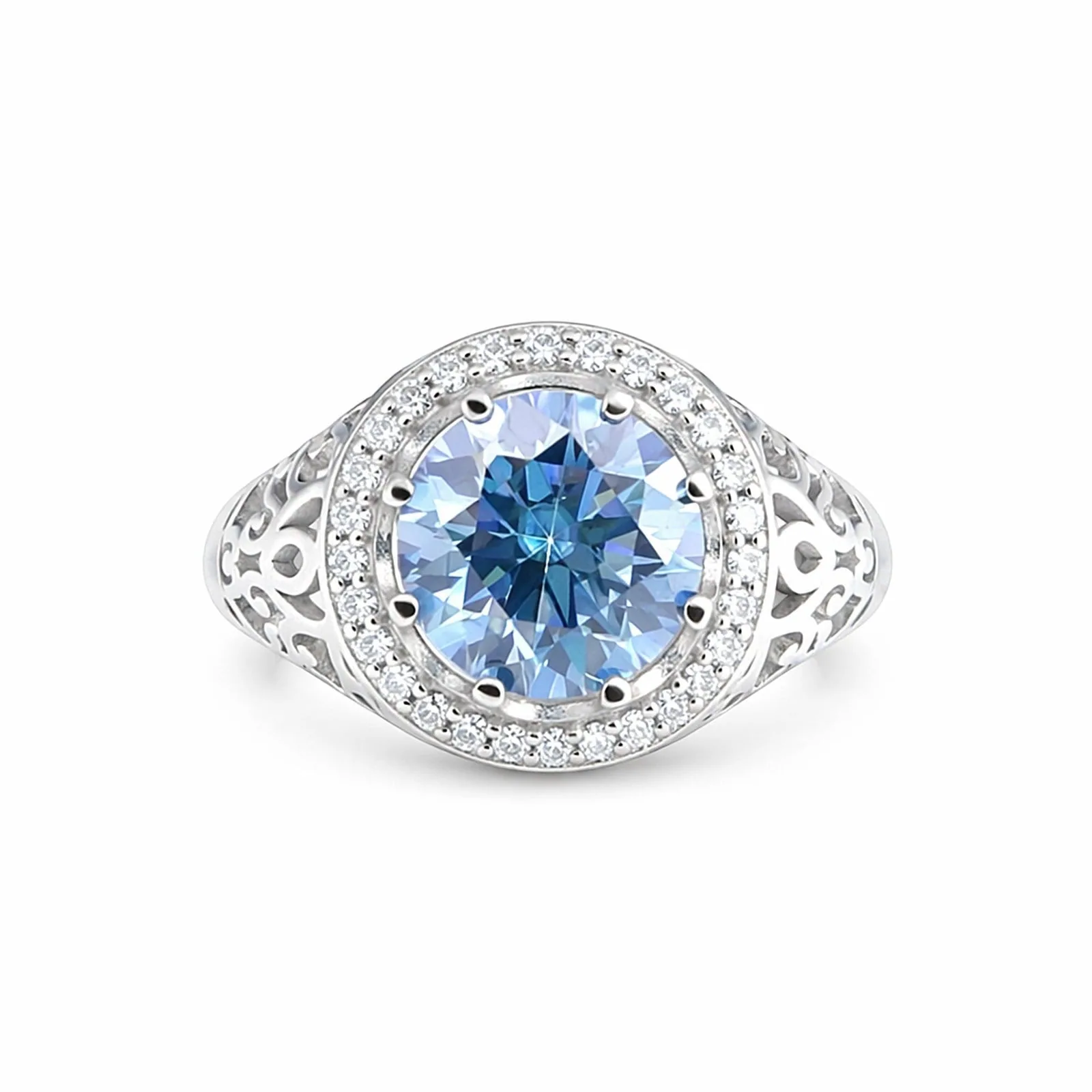3.50 Ct Round Cut Blue Moissanite Ring — VS1 Clarity, 18k Gold Vermeil
