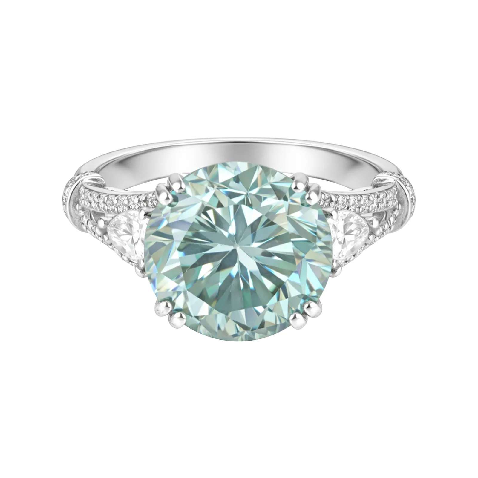 5 Ct Round Cut Blue Moissanite Ring — VS1 Clarity, 18k Gold Vermeil