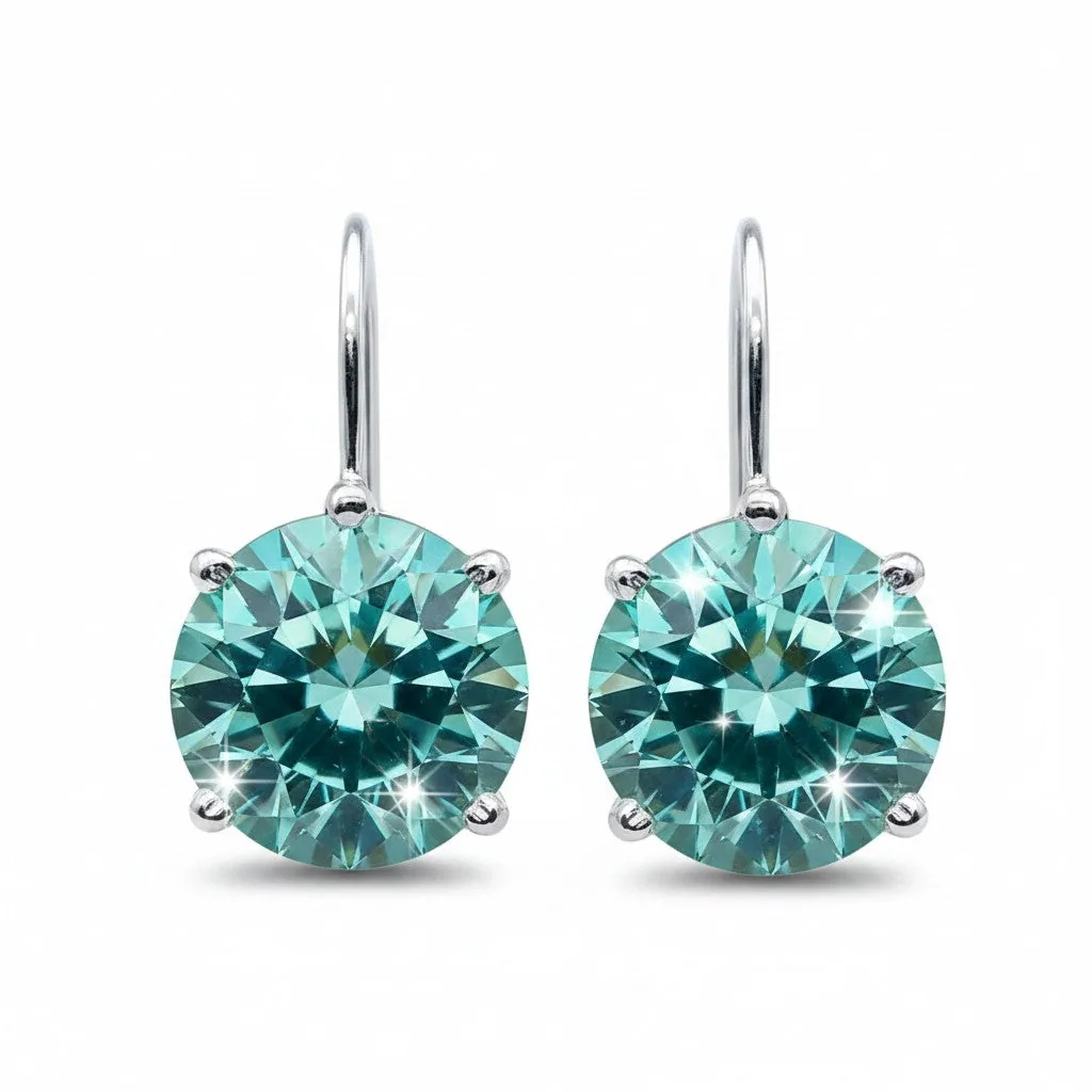 6.20 ct DEW Certified Round Blue Moissanite Dangler Earrings In Vermeil 925 Silver