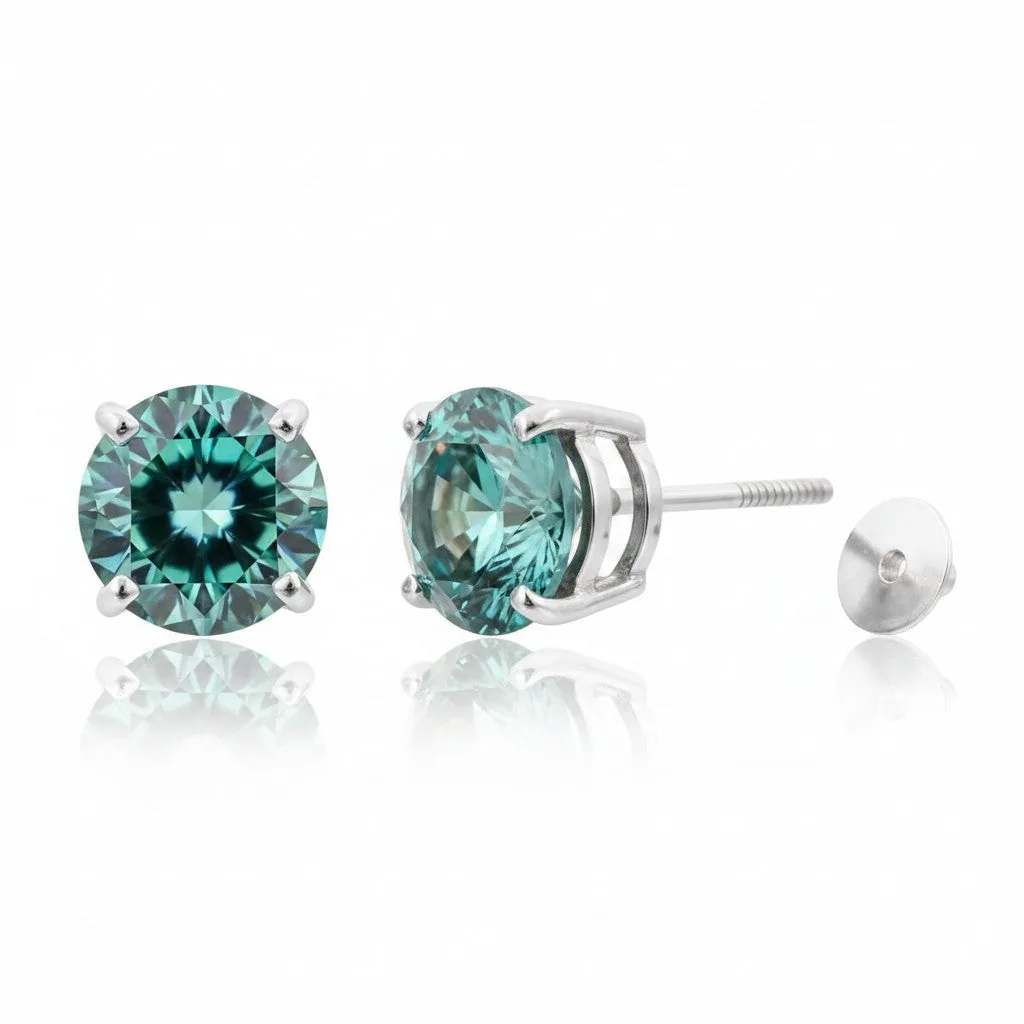 7 ct DEW Blue Moissanite Stud Earrings In Vermeil 925 Silver – Birthday for Women