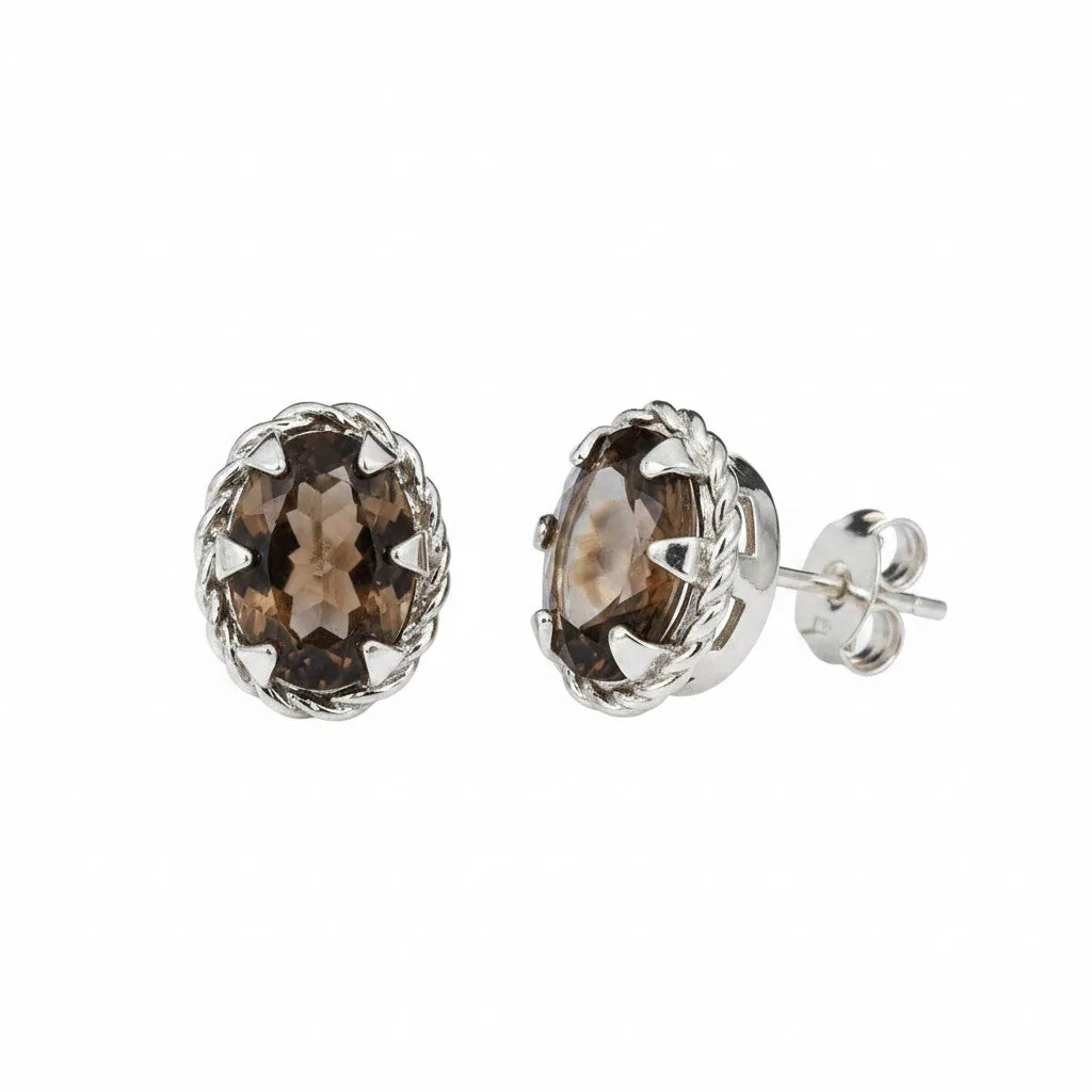 10 Ct Natural Brown Topaz Oval Cut Earrings — 925 Sterling Silver