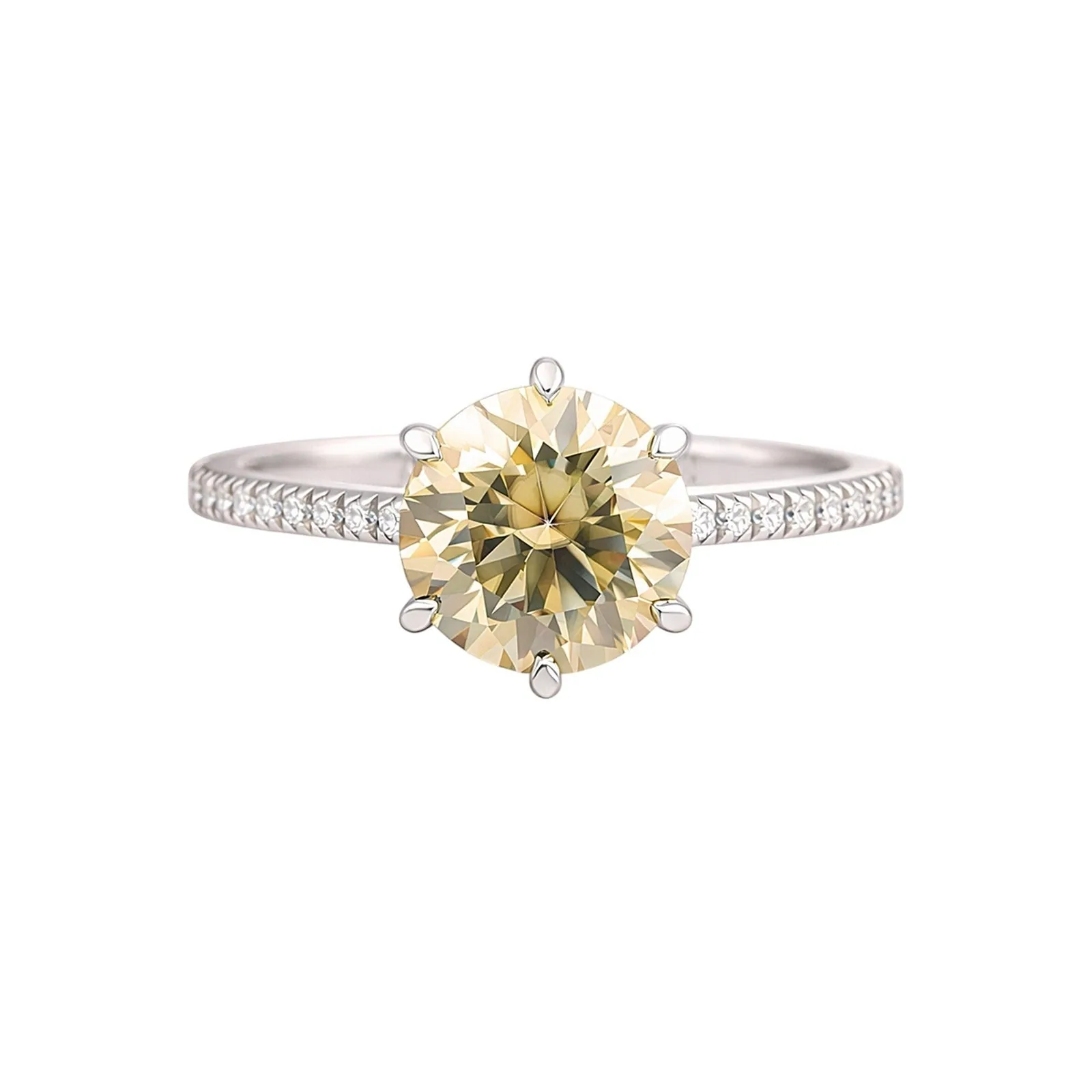 3.45 Ct Round Cut Champagne Moissanite Ring — VS1 Clarity, 18k Gold Vermeil