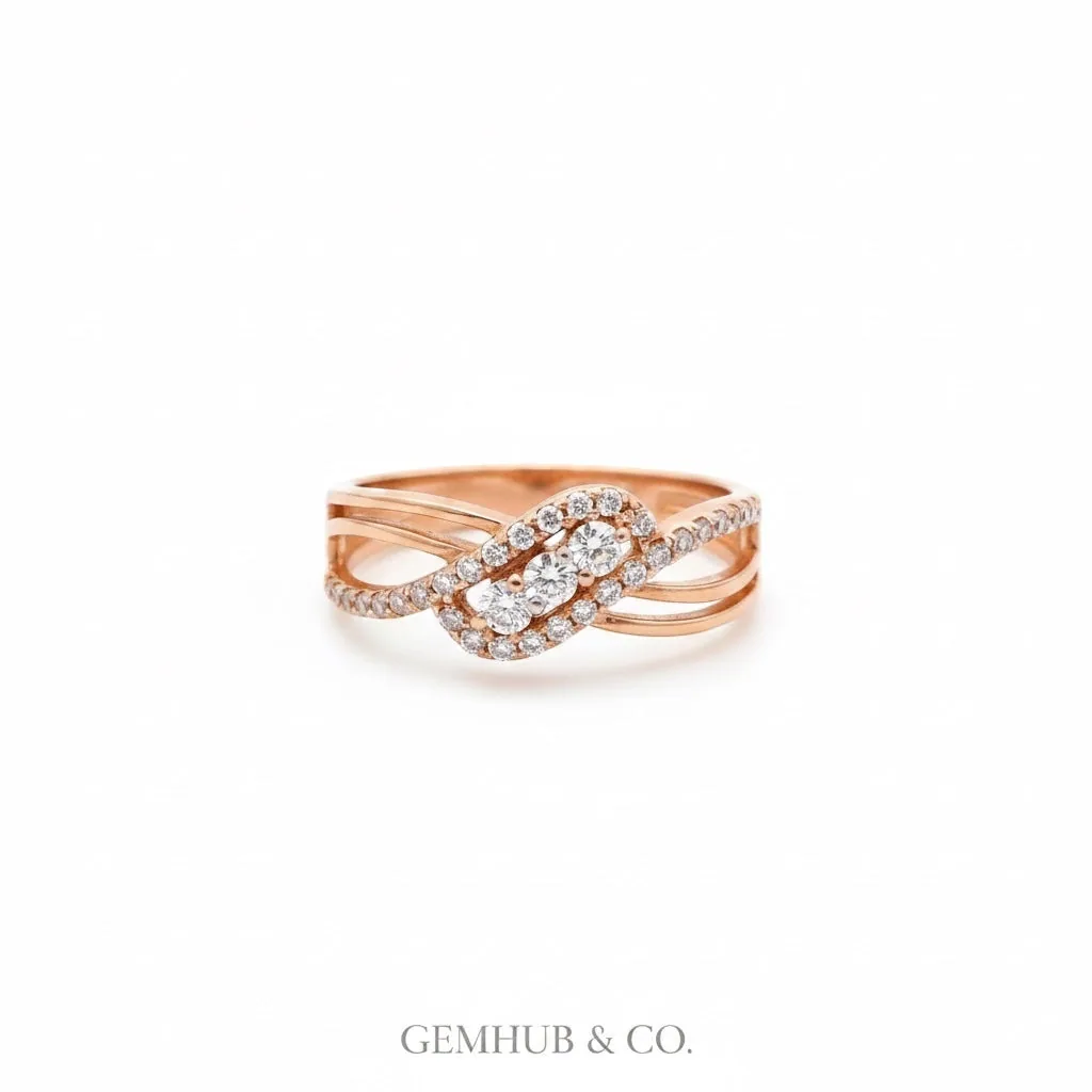 0.45 Ct. IGI Certified Criss-Cross Diamond Ring 18K Yellow Gold Women’s