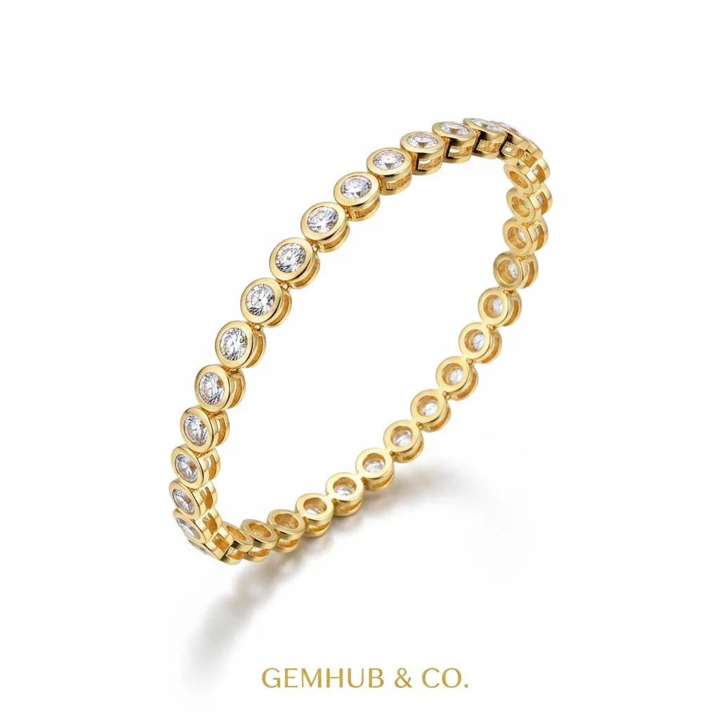 6Ct Round GH/VS Natural Diamond Bezel Set Women Tennis Bracelet 14Kt Yellow Gold - view 3