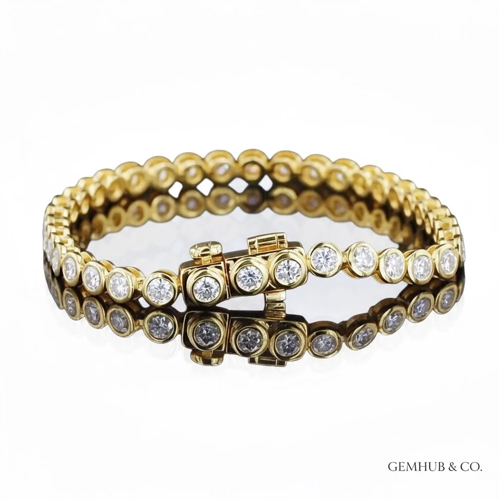 6Ct Round GH/VS Natural Diamond Bezel Set Women Tennis Bracelet 14Kt Yellow Gold