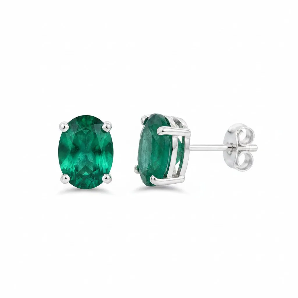 10 Ct Natural Green Emerald Cut Drop Earrings