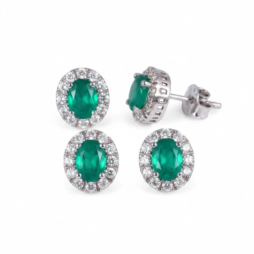 Natural White Green Emerald Earrings Set — Lot of 5 Pairs, 925 Sterling Silver