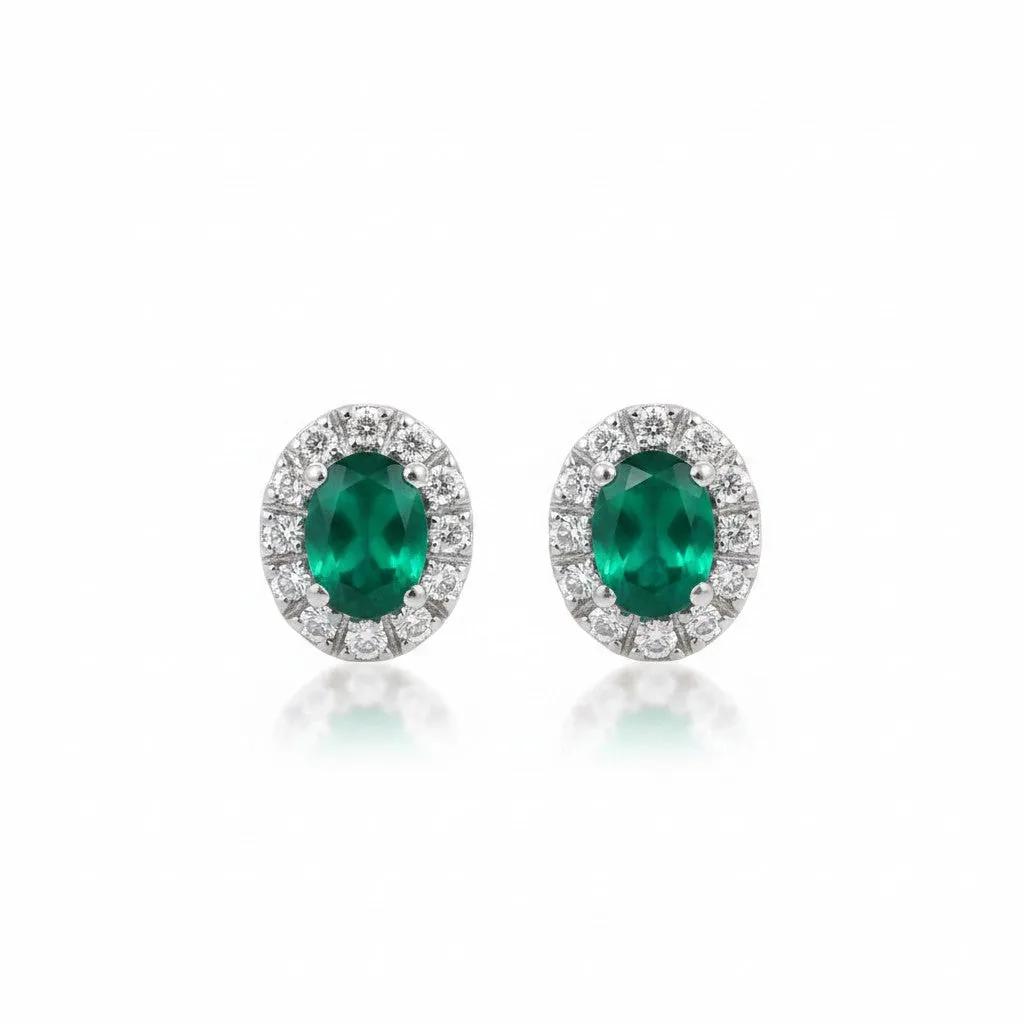 10 Ct Natural White Green Emerald Emerald Cut Earrings — 925 Sterling Silver