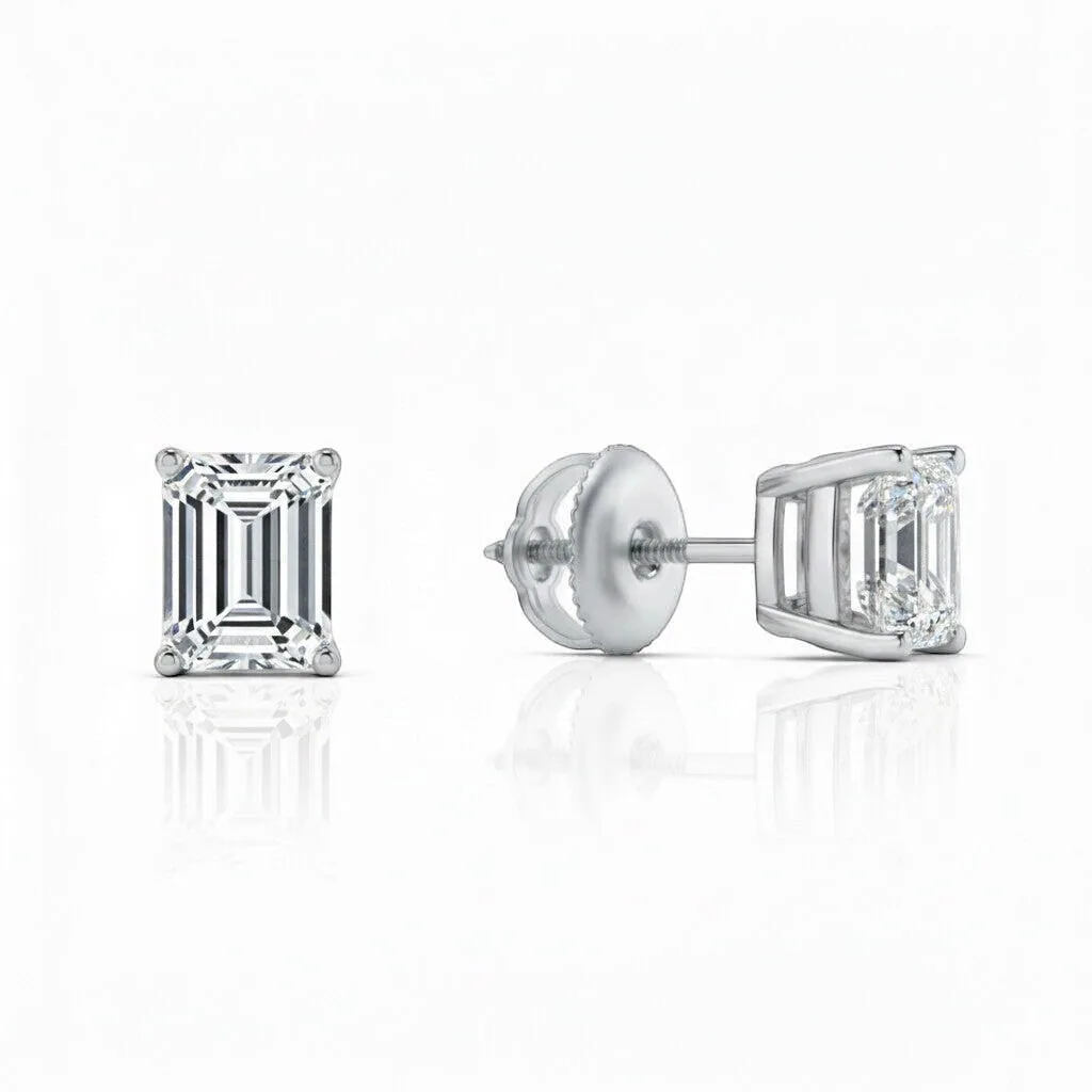 IGI F/VS 3 Ct Emerald Lab Created Grown Diamond Earrings 950 Platinum Screw
