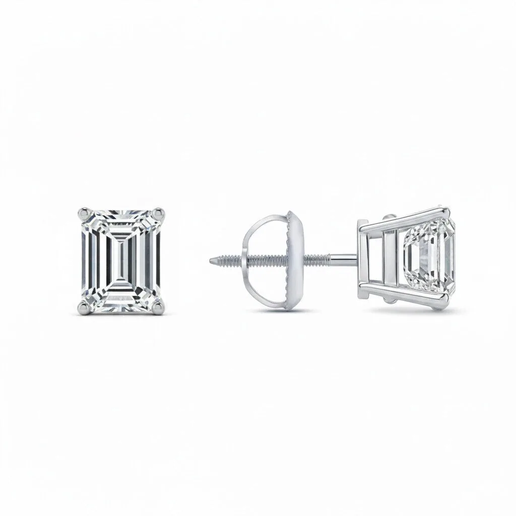 IGI F/VS 1 Ct Emerald Lab Created Grown Diamond Earrings 950 Platinum Screw - view 3