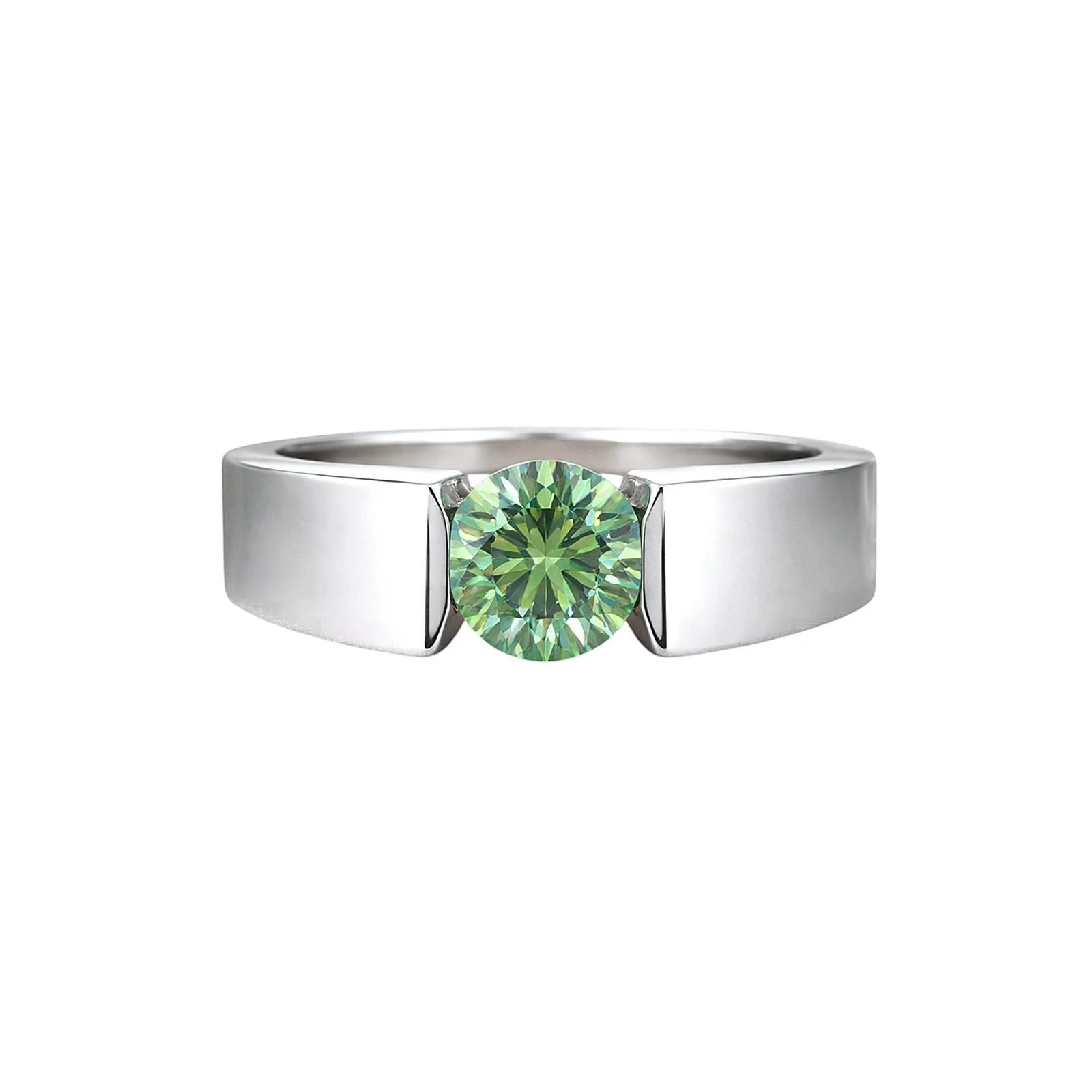 2.00 Ct Round Cut Green Moissanite Ring — VS1 Clarity, 18k Gold Vermeil