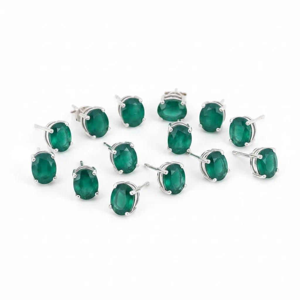 Natural Green Emerald Earrings Set — Lot of 5 Pairs, 925 Sterling Silver