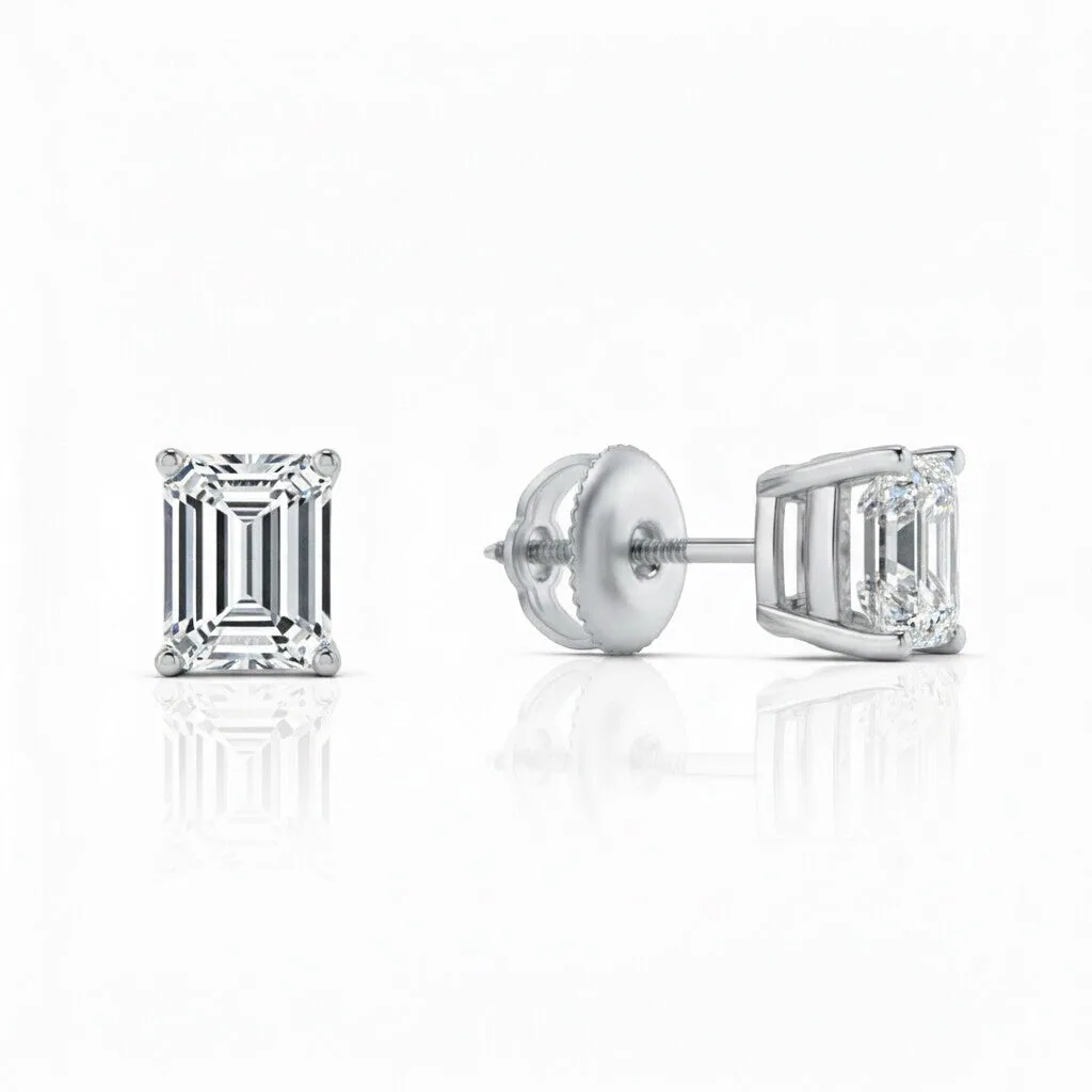 IGI F/VS 2 Ct Emerald Lab Created Grown Diamond Earrings 950 Platinum Screw