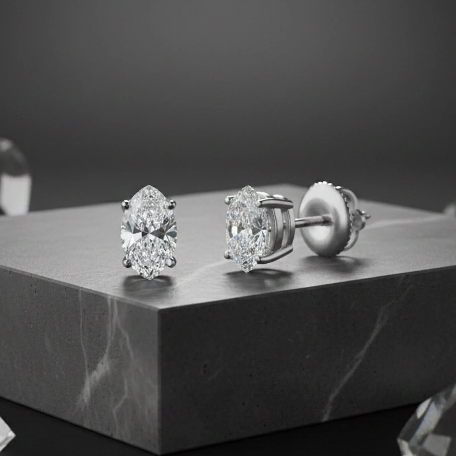 IGI F/VS 3 Ct Marquise Lab Created Grown Diamond Earrings 14K White Gold Screw - view 4