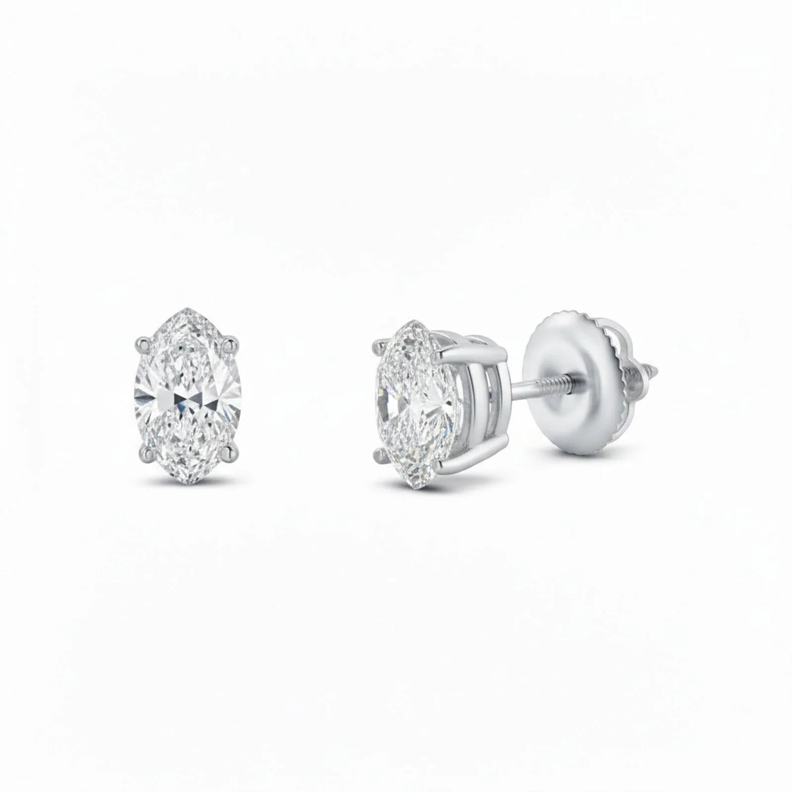 IGI F/VS 3 Ct Marquise Lab Created Grown Diamond Earrings 950 Platinum Screw