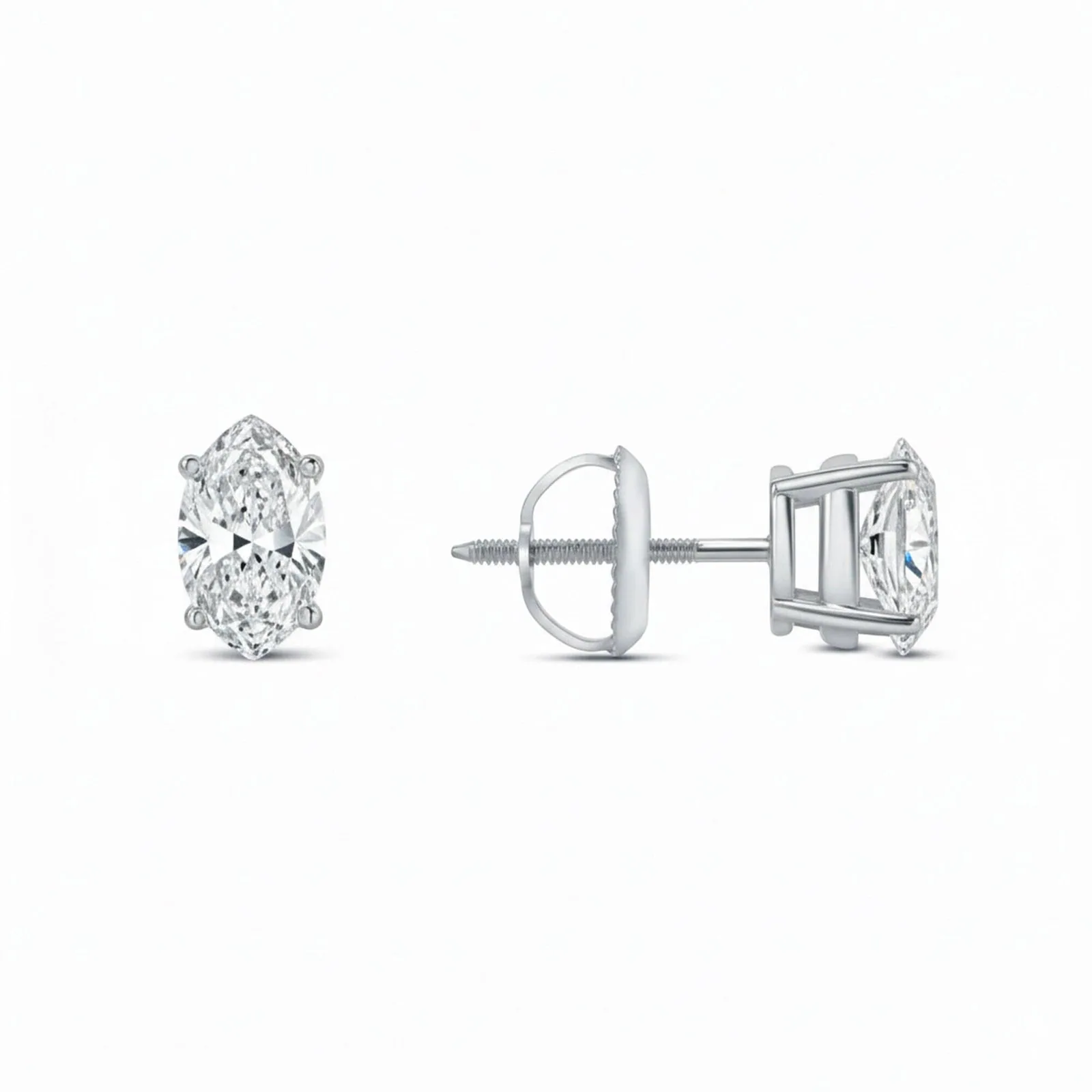 IGI F/VS 1 Ct Marquise Lab Created Grown Diamond Earrings 950 Platinum Screw
