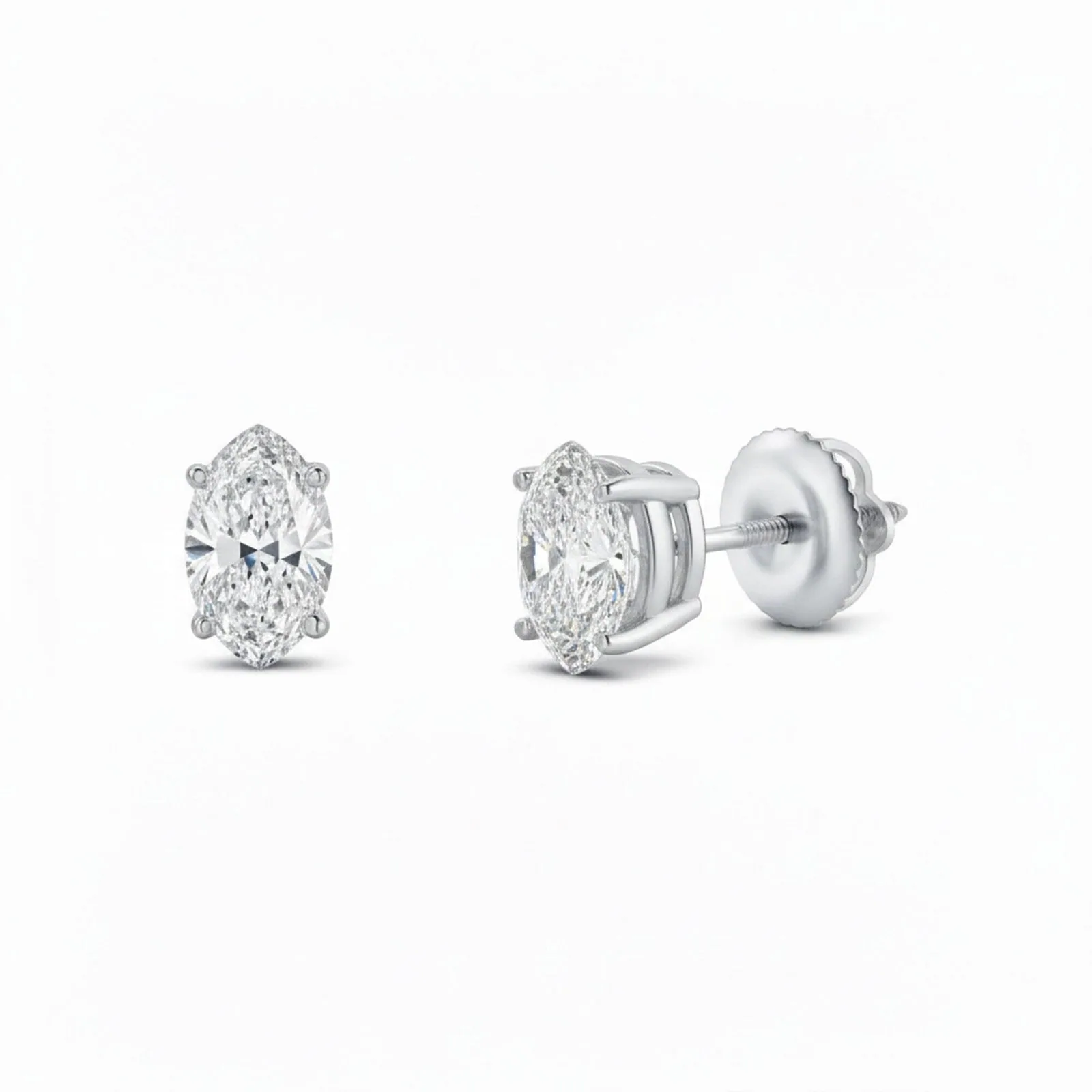 IGI F/VS 2 Ct Marquise Lab Created Grown Diamond Earrings 950 Platinum Screw