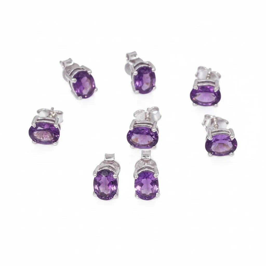 Natural Amethyst Earrings Lot 5 Pairs