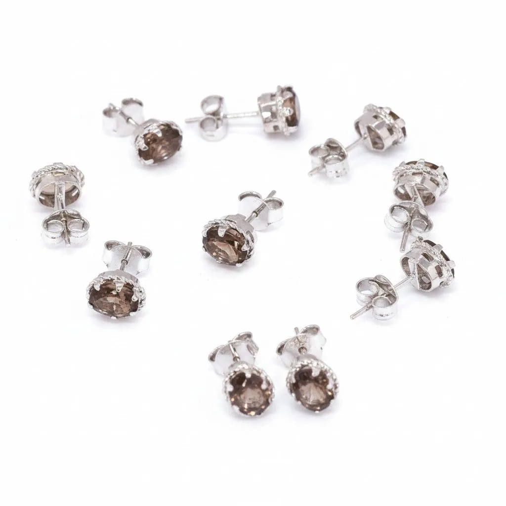 Natural Brown Topaz Earrings Set 5 Pairs | Wholesale Lot | 925 Sterling Silver
