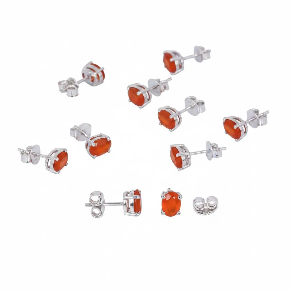 Natural Orange Carnelian Earrings Set — Lot of 5 Pairs, 925 Sterling Silver