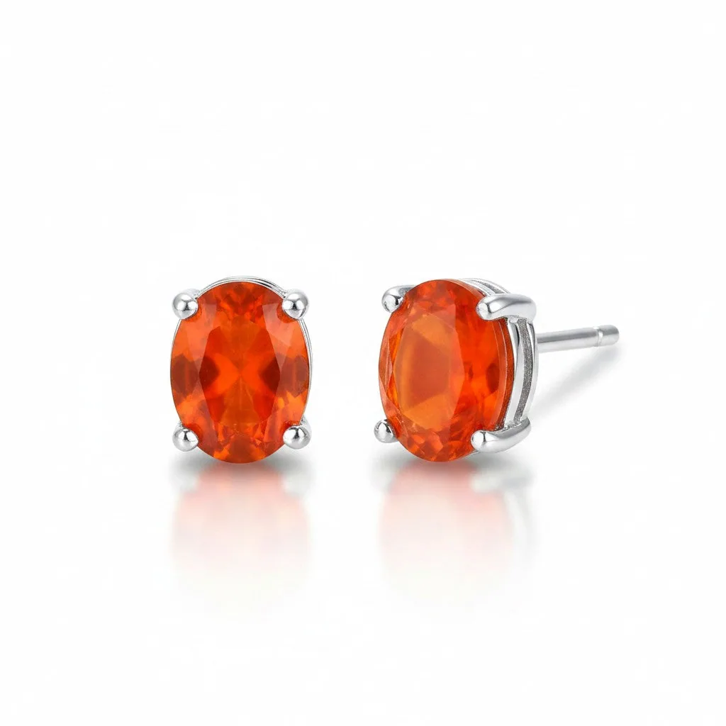 10 Ct Natural Orange Carnelian Oval Cut Earrings — 925 Sterling Silver