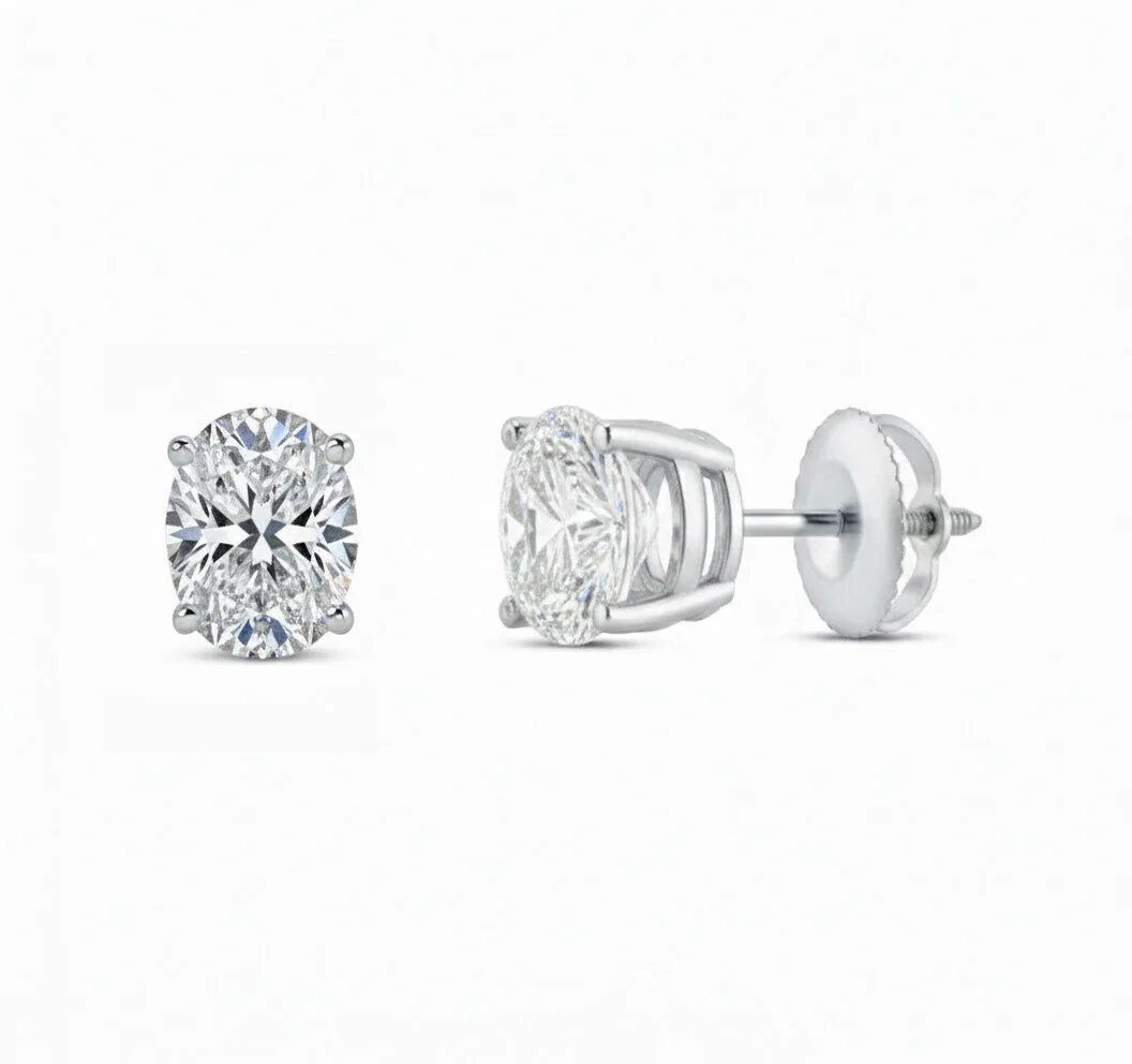 IGI F/VS 3 Ct Oval Lab Created Grown Diamond Earrings Real 950 Platinum Screw