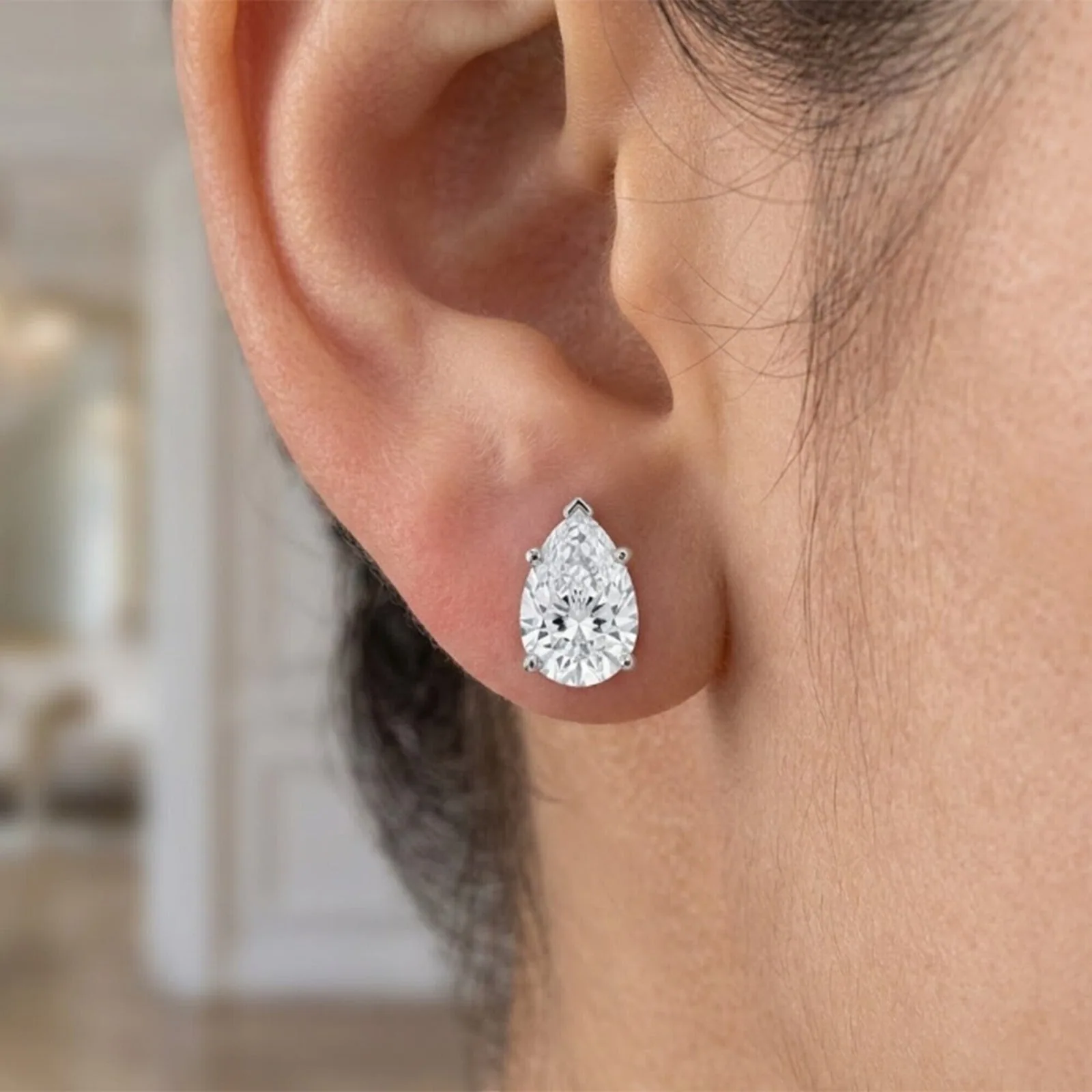 IGI F/VS 1 Ct Pear Lab Created Grown Diamond Earrings 14K White Gold Screw - view 2