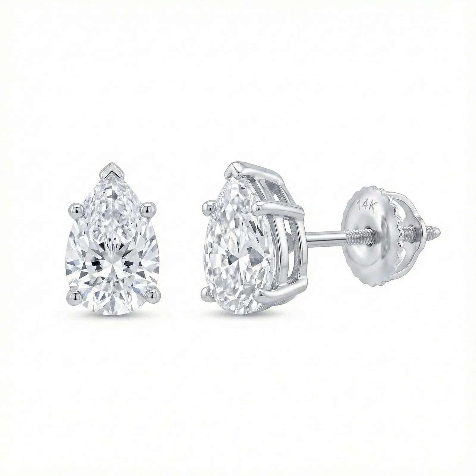 IGI F/VS 1 Ct Pear Lab Created Grown Diamond Earrings 14K White Gold Screw - view 4