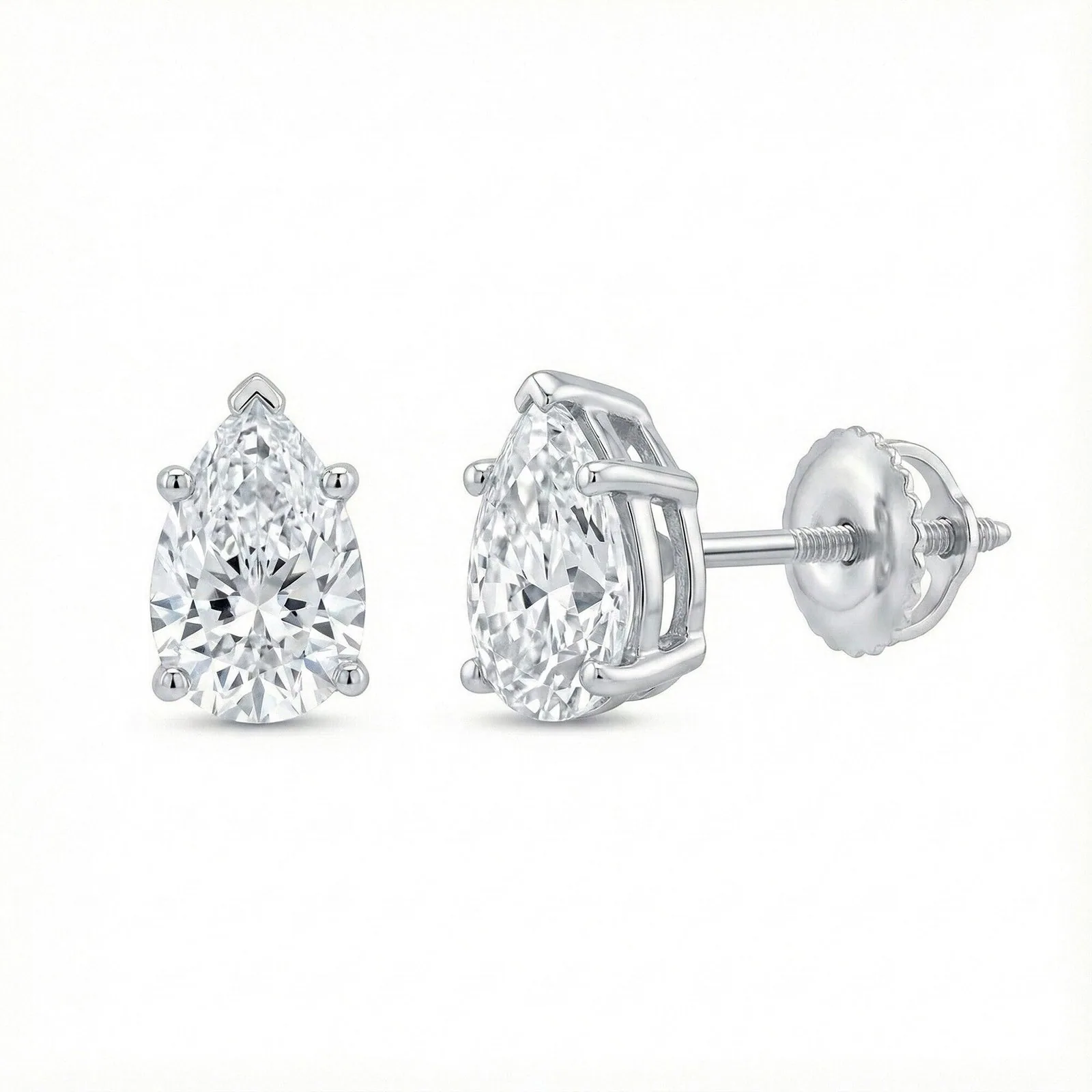 IGI F/VS 3 Ct Pear Lab Created Grown Diamond Earrings 950 Platinum Screw