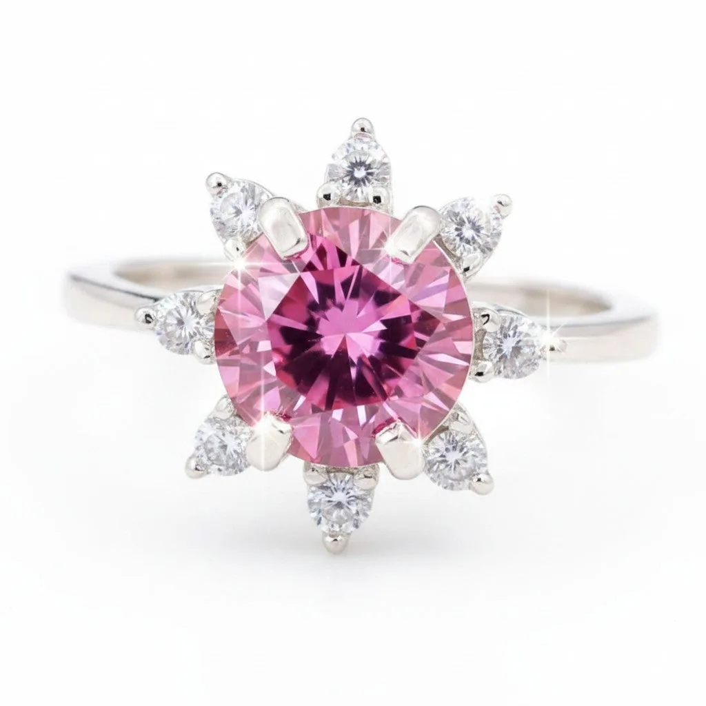 Certified 2.5ct VVS1 Round Pink Moissanite Solitaire Ring in 18K Gold Plated