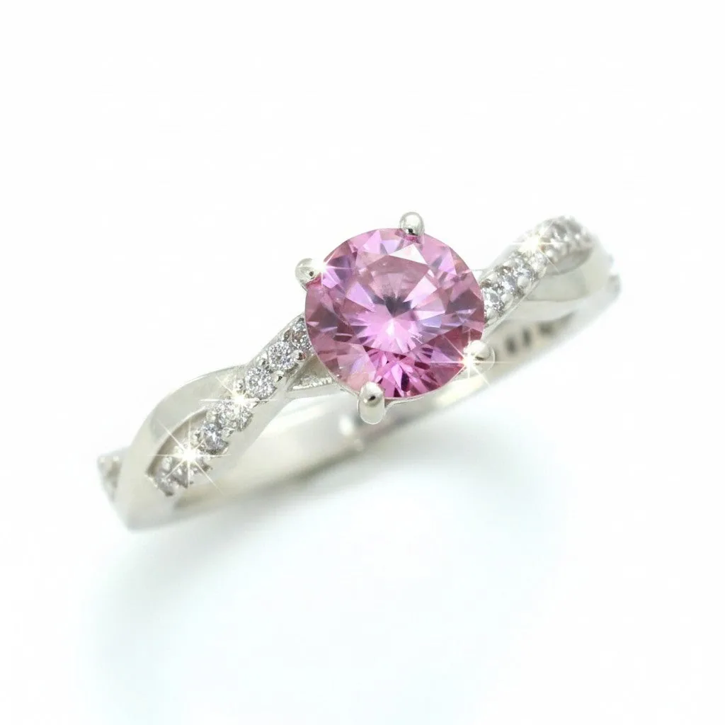 Certified 1.25ct Round VVS1 Pink Moissanite Solitaire Ring in 18K Gold Plated