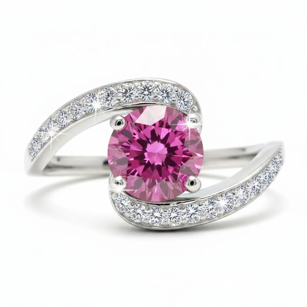 Certified 1.3ct VVS1 Pink Moissanite Ring Jewelry for Women 18K Gold Plated