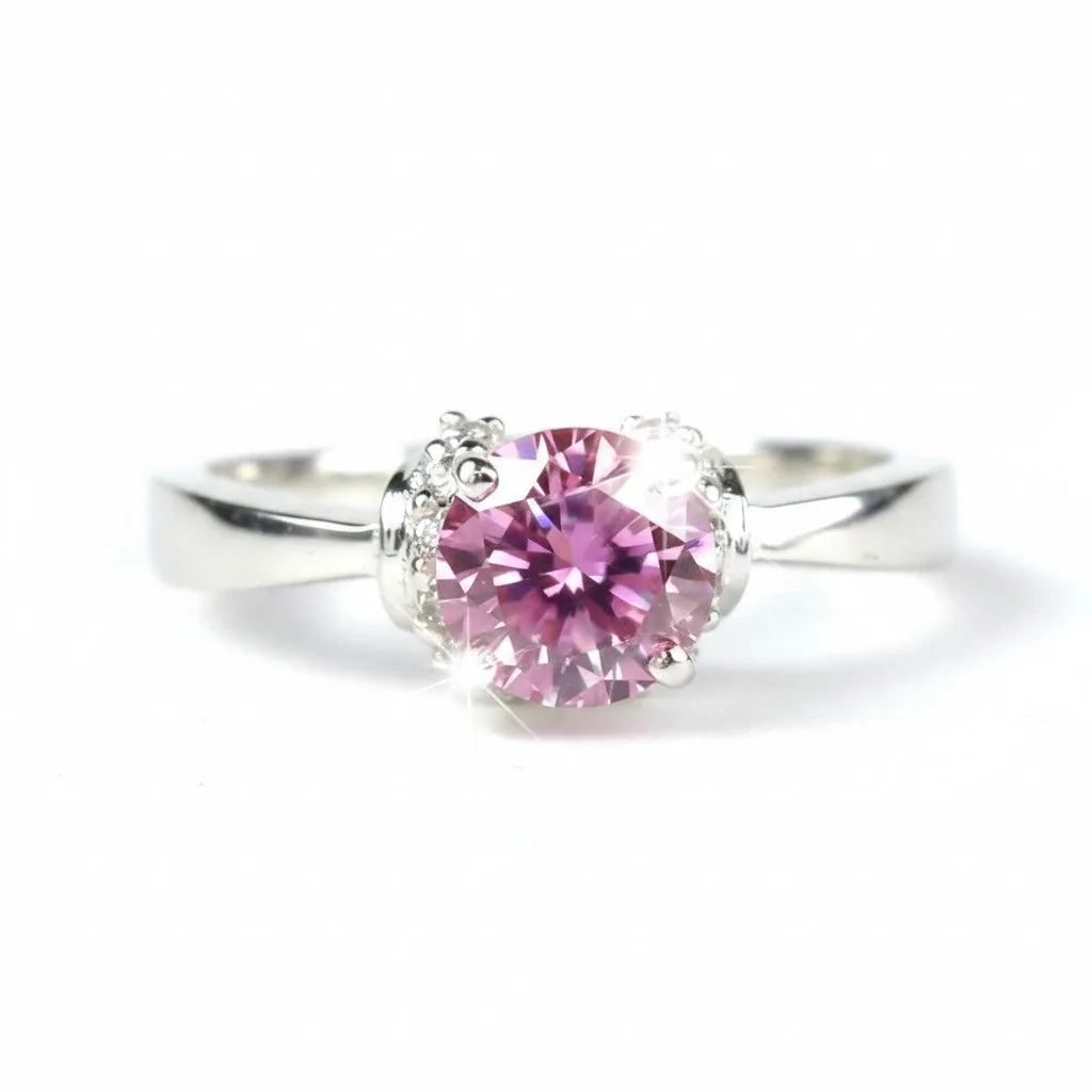 Certified 1.35ct VVS1 Pink Moissanite Ring For Women in 18K Gold Plated