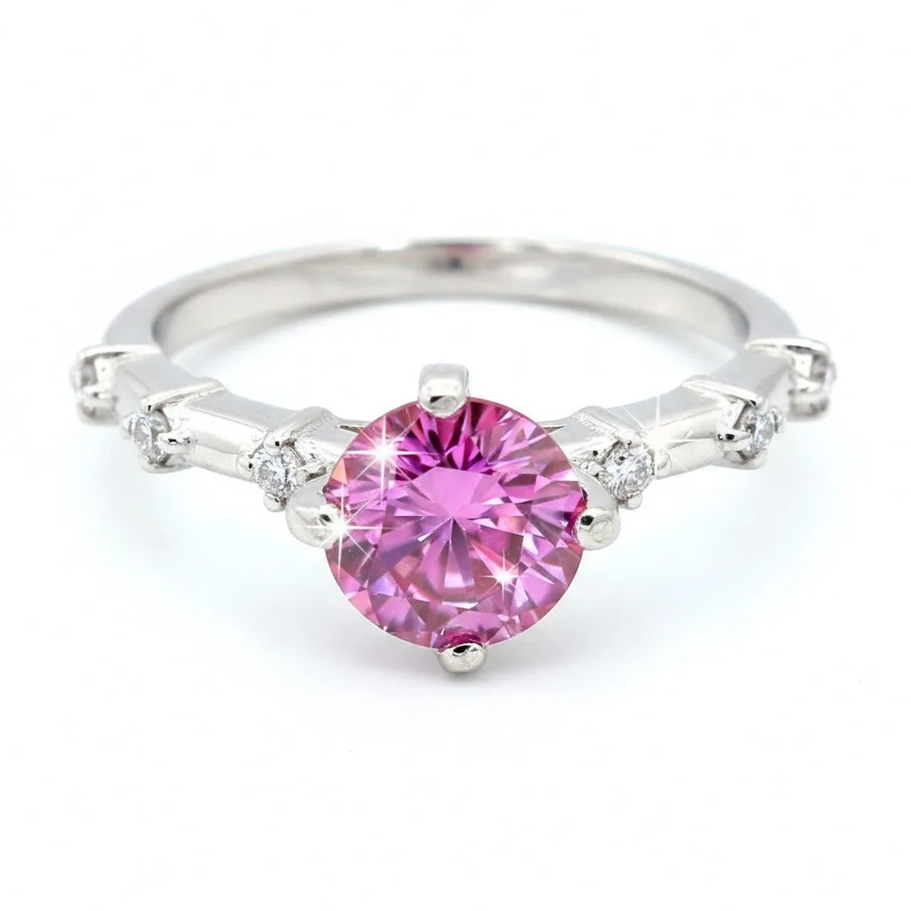 Certified 1.3ct VVS1 Pink Moissanite Ring For Anniversary in 18K Gold Plated