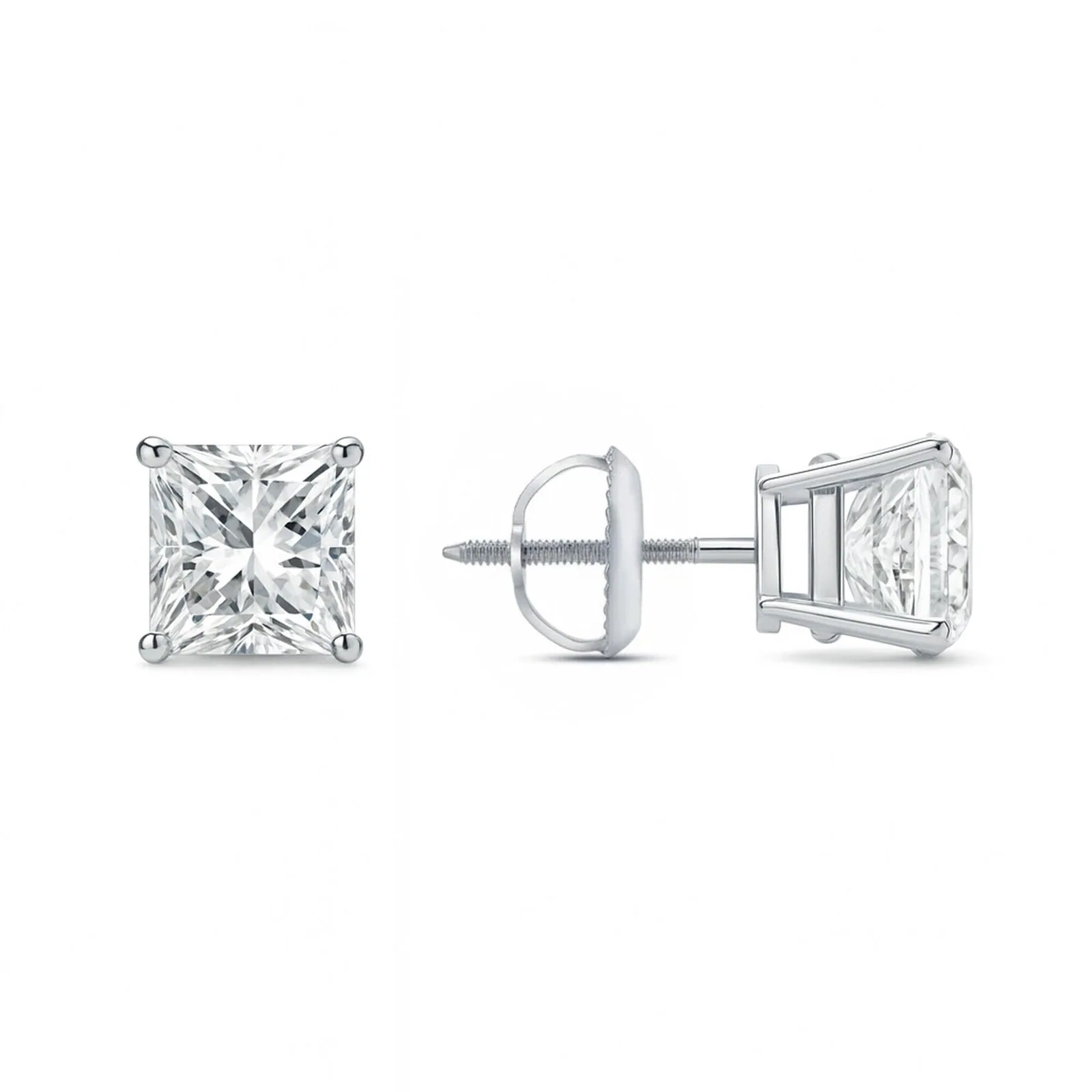 IGI F/VS 3 Ct Princess Lab Created Grown Diamond Earrings 14K White Gold Screw