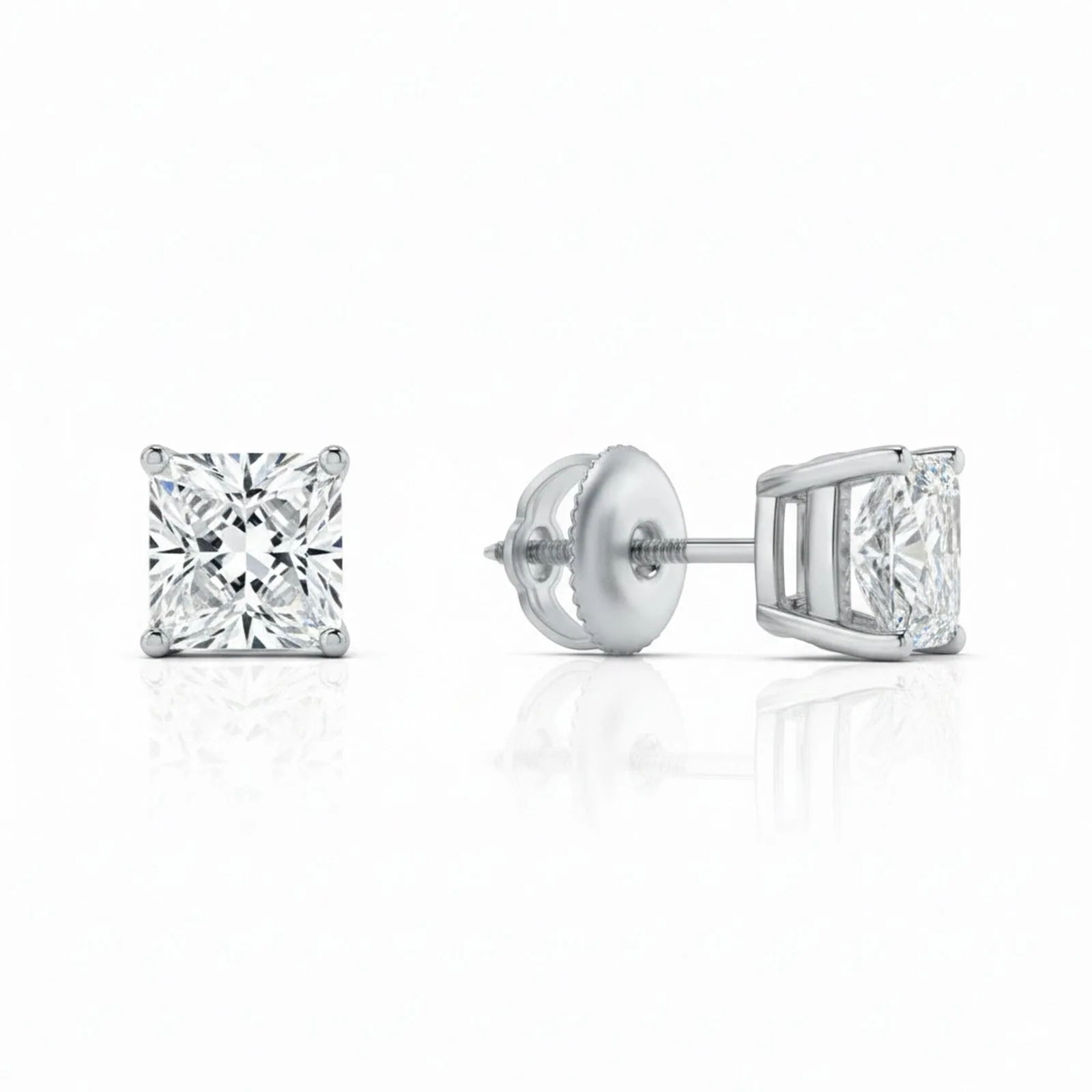 IGI F/VS 3 Ct Princess Lab Created Grown Diamond Earrings 950 Platinum Screw