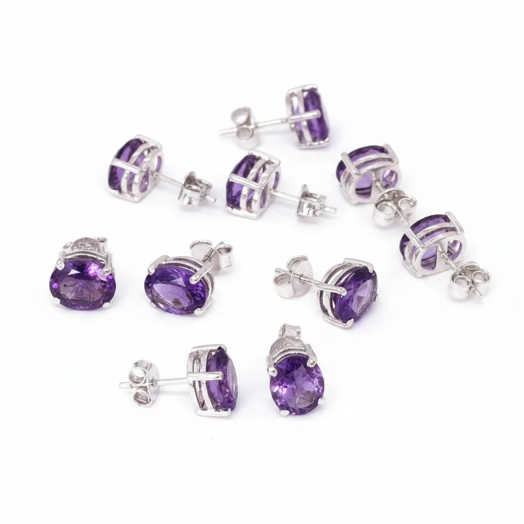 Natural Purple Amethyst Earrings Set 5 Pairs | Wholesale Lot | 925 Sterling Silver