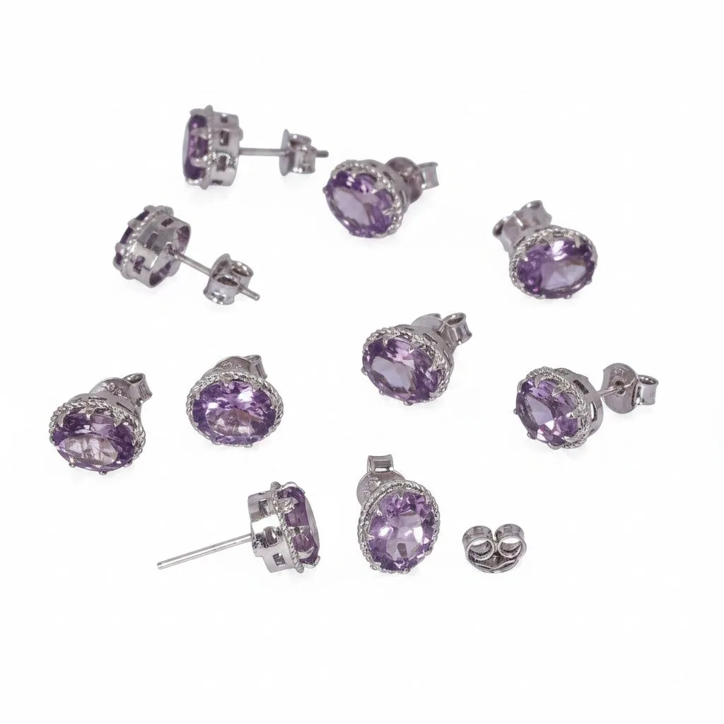 Natural Purple Moonstone Earrings Set — Lot of 5 Pairs, 925 Sterling Silver