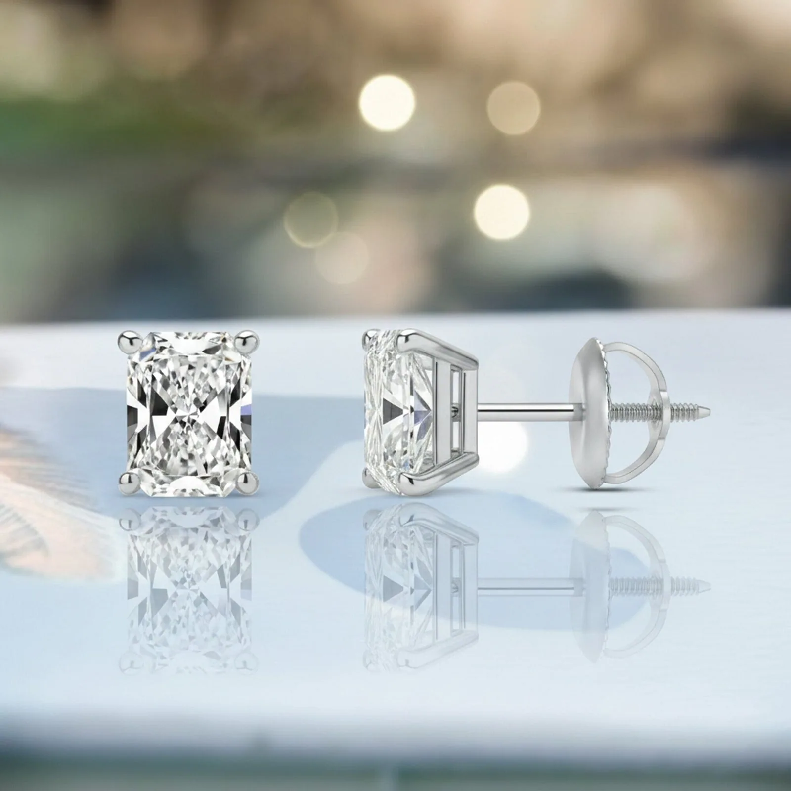 IGI F/VS 1 Ct Radiant Lab Created Grown Diamond Earrings 14K White Gold Screw - view 5