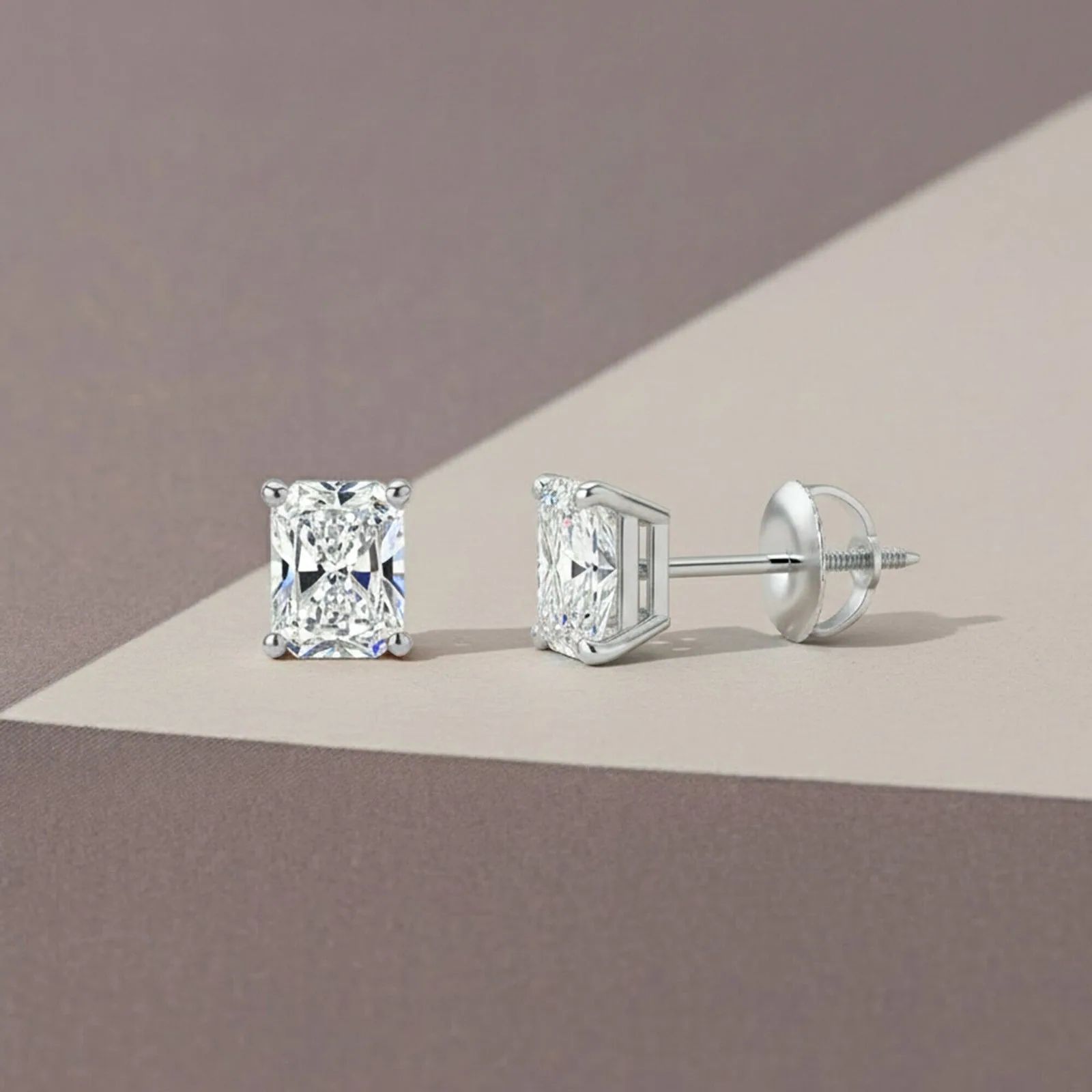 IGI F/VS 1 Ct Radiant Lab Created Grown Diamond Earrings 14K White Gold Screw - view 3