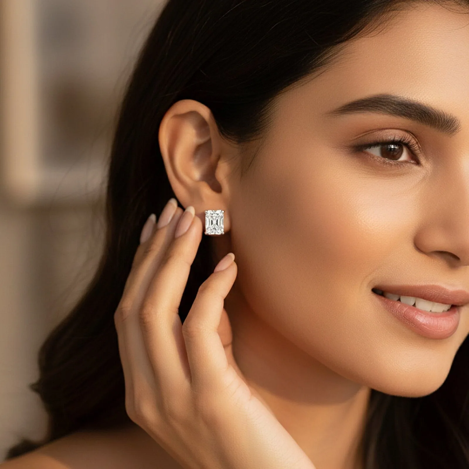 IGI F/VS 1 Ct Radiant Lab Created Grown Diamond Earrings 14K White Gold Screw - view 2
