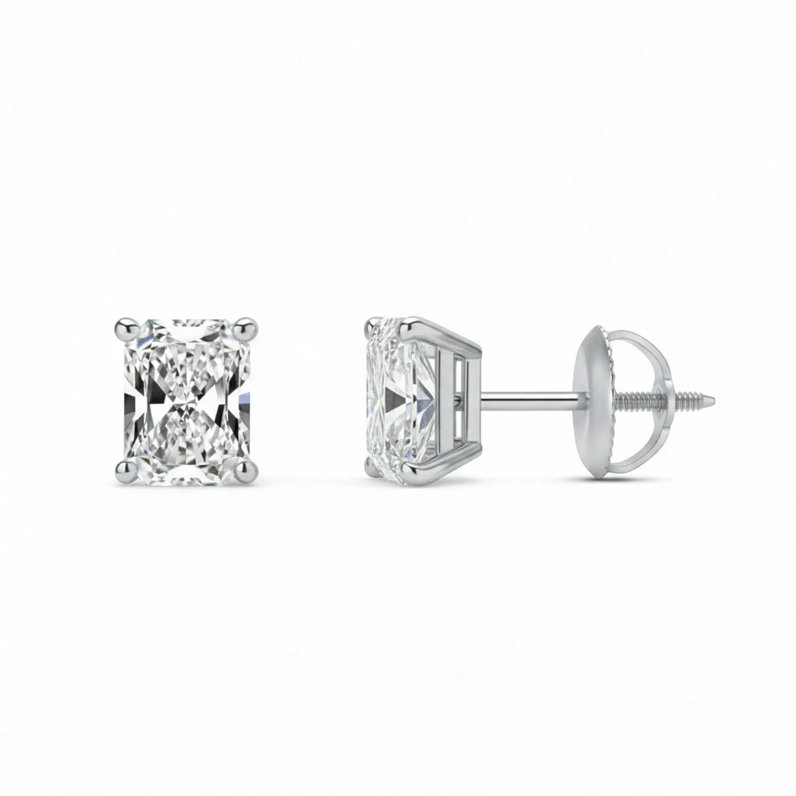 IGI F/VS 1 Ct Radiant Lab Created Grown Diamond Earrings 14K White Gold Screw