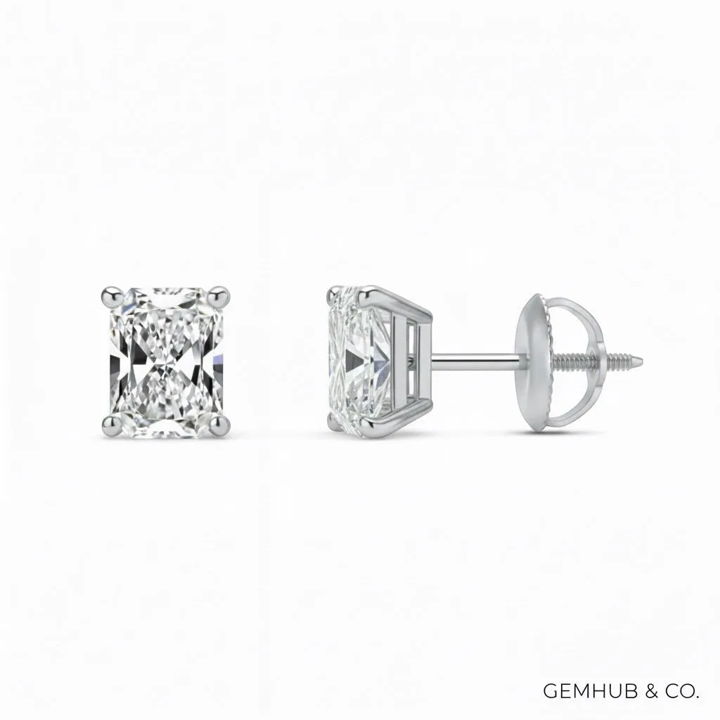 IGI F/VS 3 Ct Radiant Lab Created Grown Diamond Earrings 950 Platinum Screw