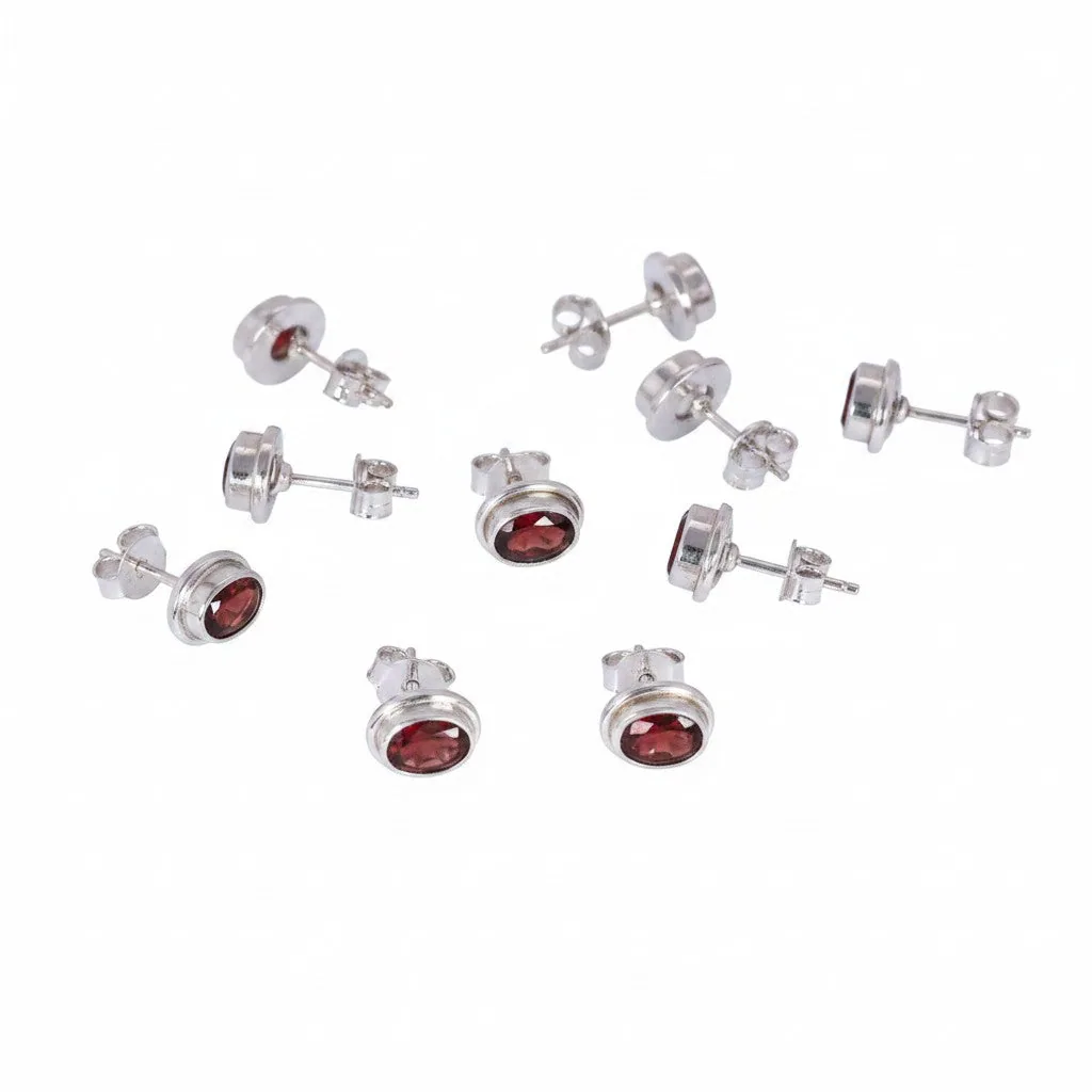 Natural Red Garnet Earrings Set 5 Pairs | Wholesale Lot | 925 Sterling Silver