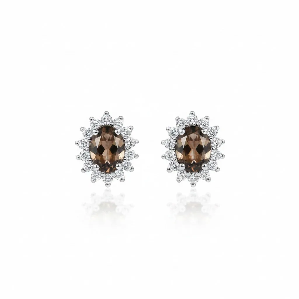 10 Ct Natural Smoky Topaz Oval Cut Earrings — 925 Sterling Silver