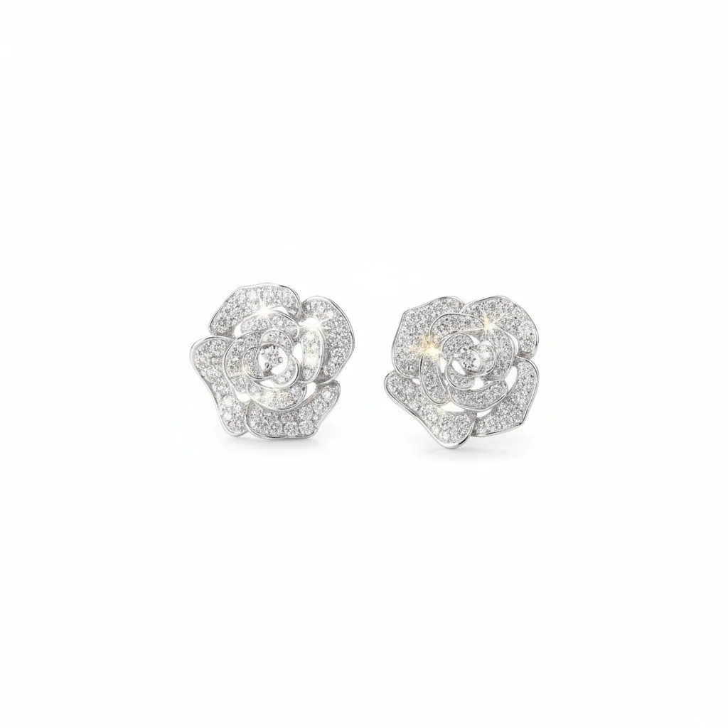 GH/SI Round Shaped Natural Diamond Stud Cluster Earrings 14K White Gold